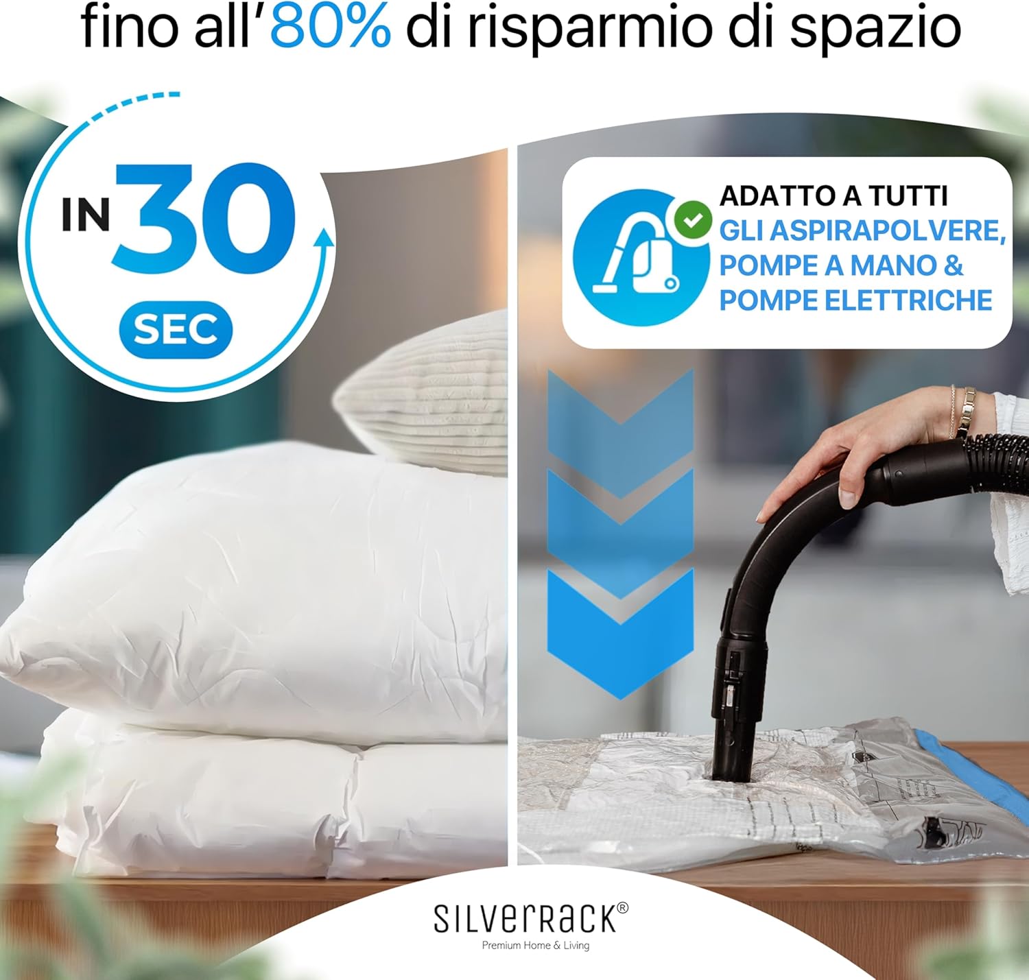 Thumbnail 1 de SilverRack Set Sacchetti Sottovuoto 6 pezzi (3x60x80 cm e 3x80x100 cm) per Abbigliamento e Piumini