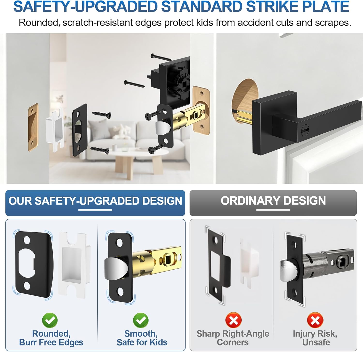 Thumbnail 1 de Plustool 6-Pack Matte Black Keyless Privacy Door Lever Locksets (Square, Reversible)