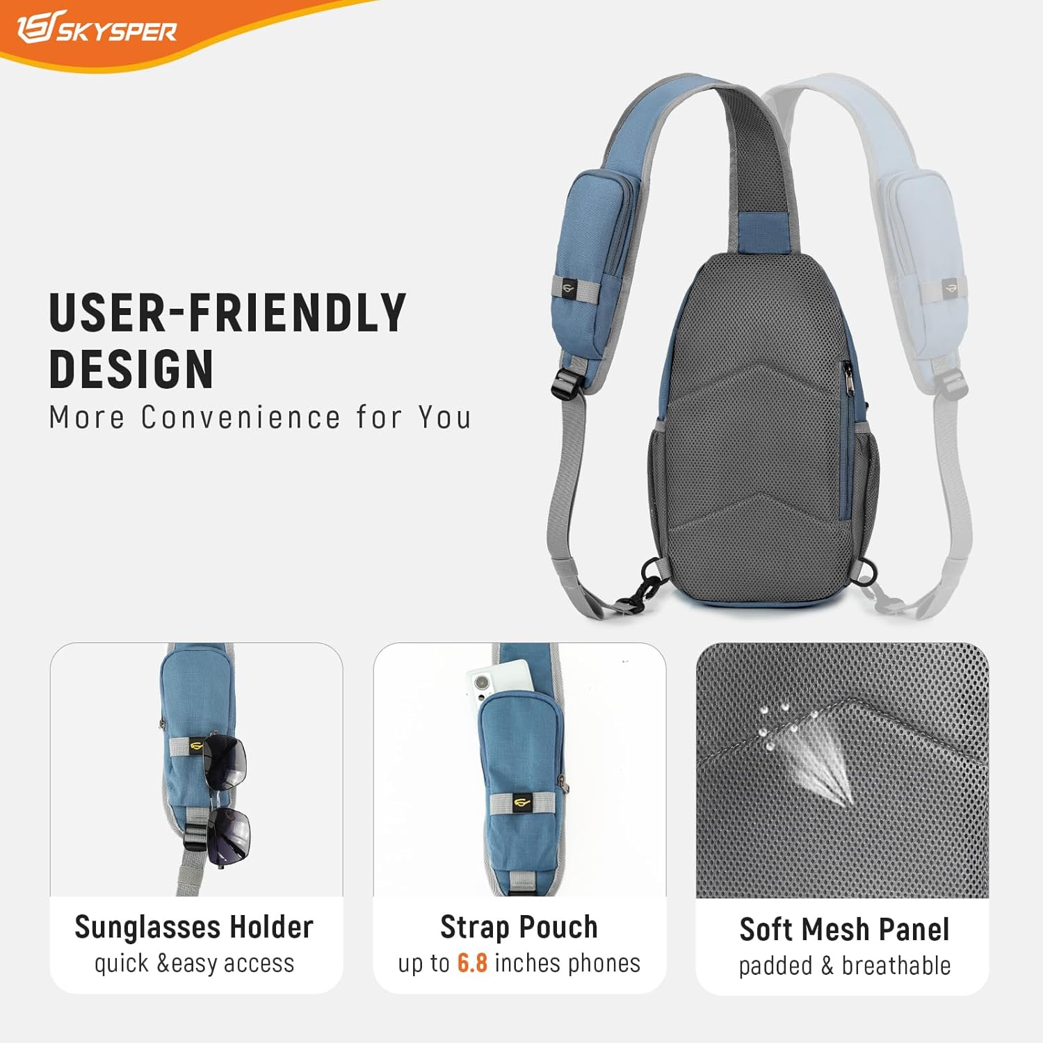 Thumbnail 5 de SKYSPER Schultertasche Brusttasche Crossbody Sling Bag Anti-Diebstahl – aus recyceltem Polyester