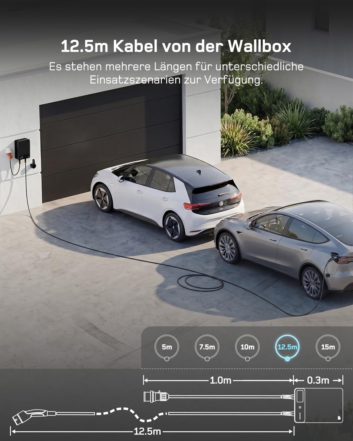 Detalle 2 de dé Wallbox 11kW mit APP – 12,5 m Typ 2 Kabel, 3-Phasen EV-Ladegerät, IP54, RCD Typ A 30mA/6mA