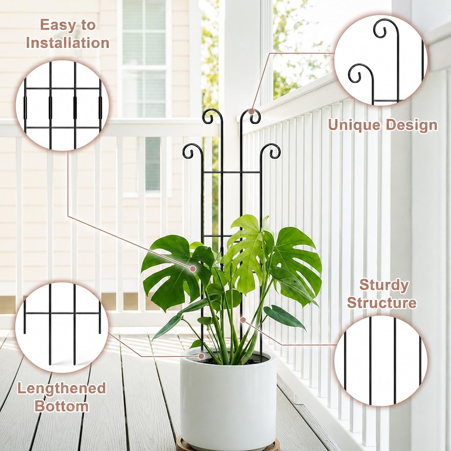 Detalle de COVERTIFY 32.6in Metal Plant Trellis for Monstera, Expandable with Garden Ties