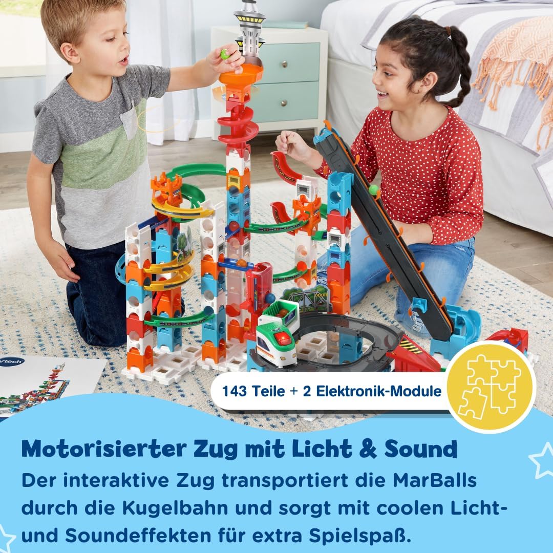 Detalle de VTech Marble Rush Super Sky Tower Set XL300 E – Interaktives Kugelbahn-Set für 4–12-Jährige