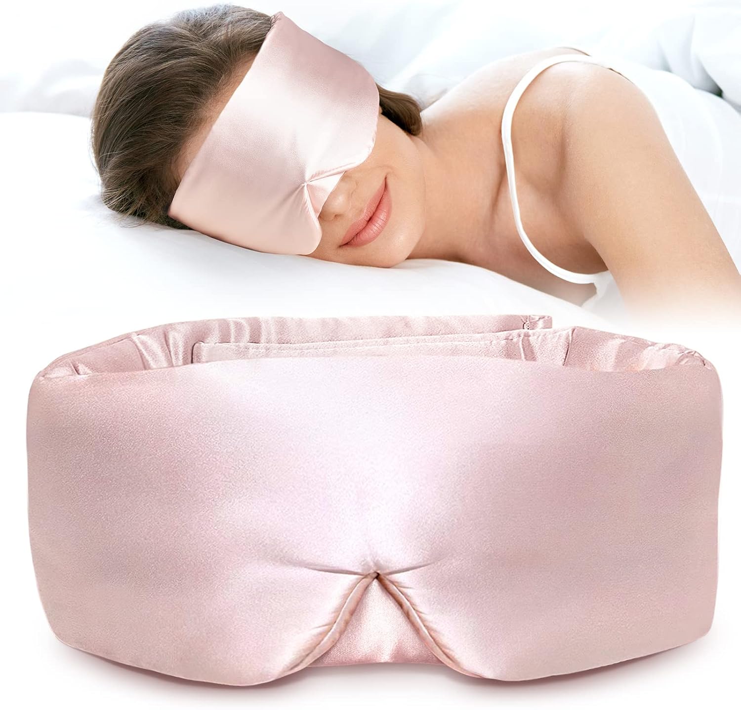 Detalle de LitBear 22 Momme 100% Mulberry Silk Eye Mask for Sleeping (Adjustable, Face-hugging) – Pink