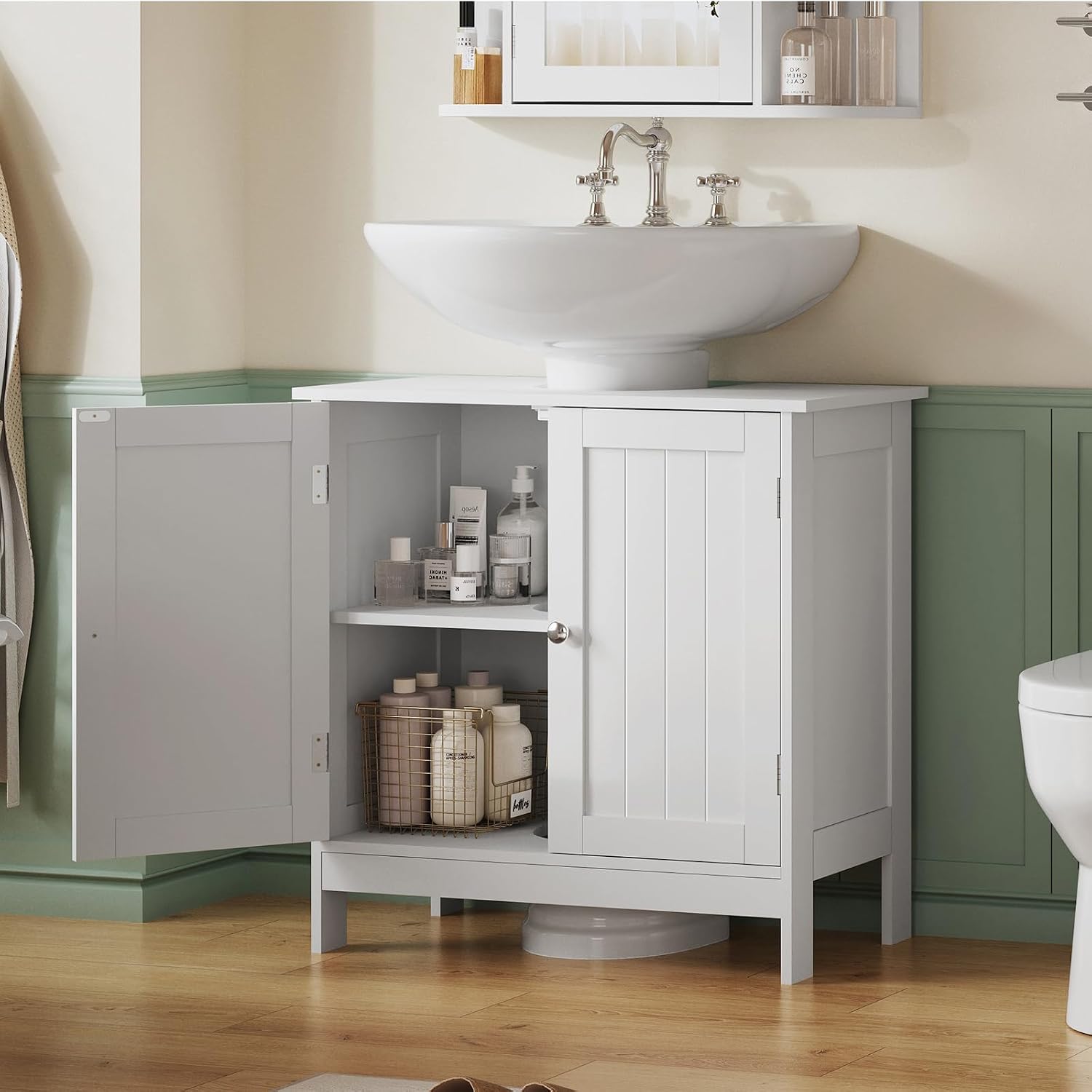 Detalle de TEENFON Pedestal Sink Storage Cabinet, White