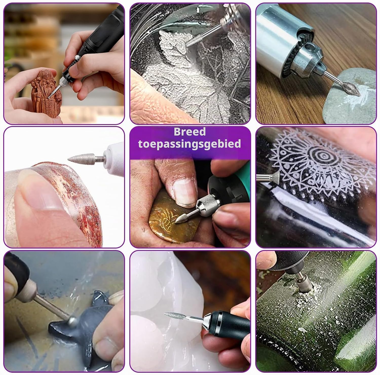 Detalle 2 de YURINWOO 32-delige diamantfreesset voor Dremel-4, met 3 mm schacht