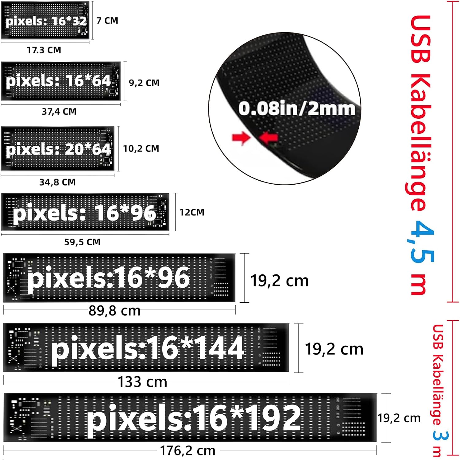 Detalle de GOZYLA LED Augen Auto LKW Teufelsaugen Frontscheibe/Heckscheibe – wasserdichtes Smart-LED-Matrix-Panel mit USB, 2er-Set (10,2 × 34,8 cm)