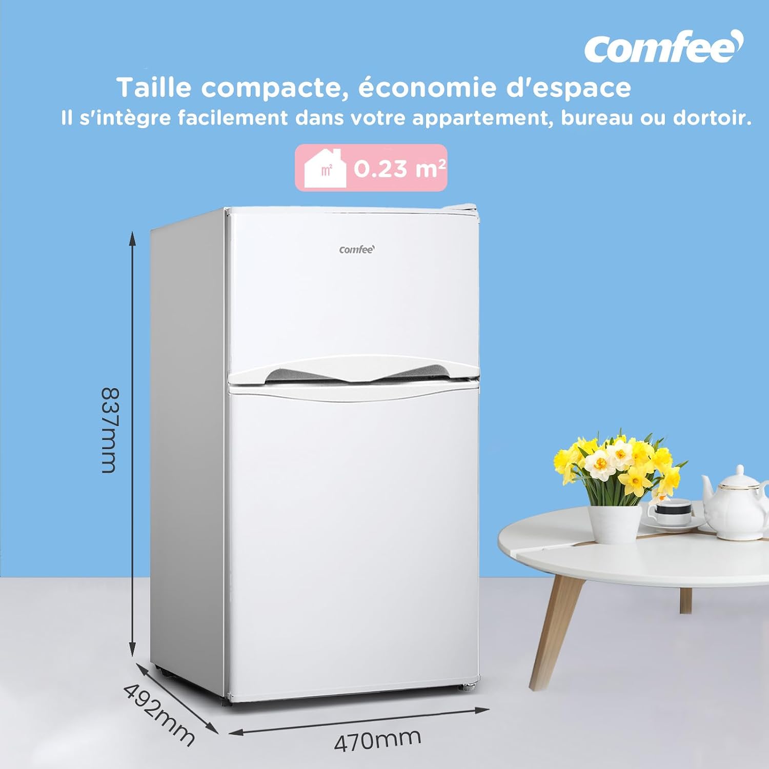 Detalle de Comfee' RCT87WH2(E), Petit Réfrigérateur Congélateur 87 L – Blanc