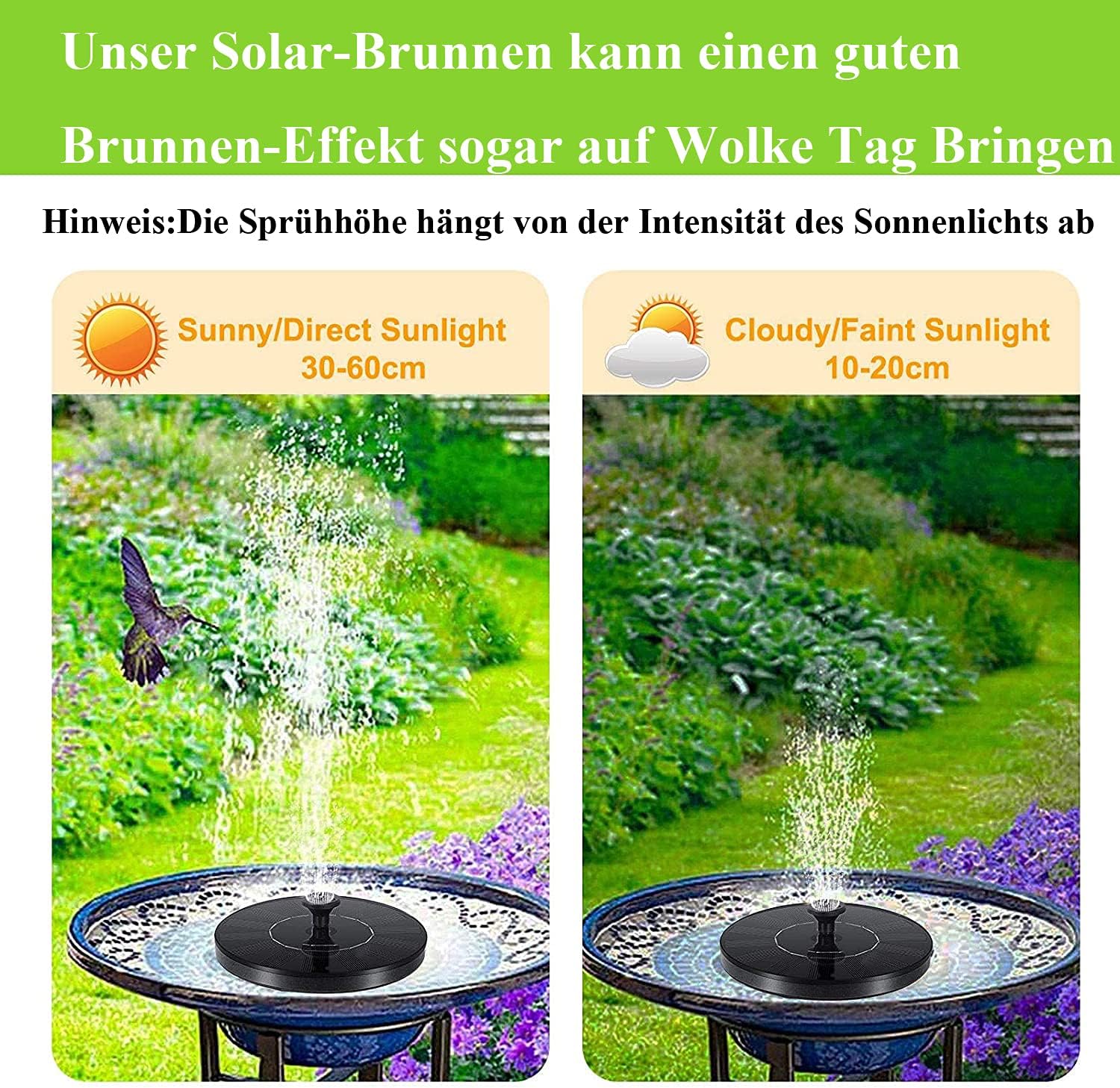 Detalle 2 de Solar Springbrunnen für außen mit 6 Effekten und Solarwasserpumpe – für Garten, Teich & Vogelbad
