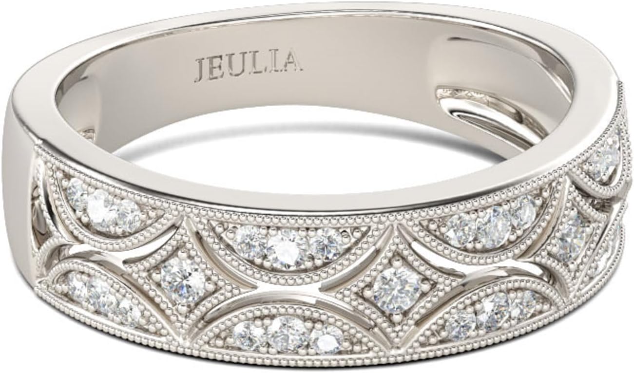 Detalle de Jeulia 925 Sterling Silber Ring Milgrain & Rundschliff – Damenband mit Schmuckschatulle