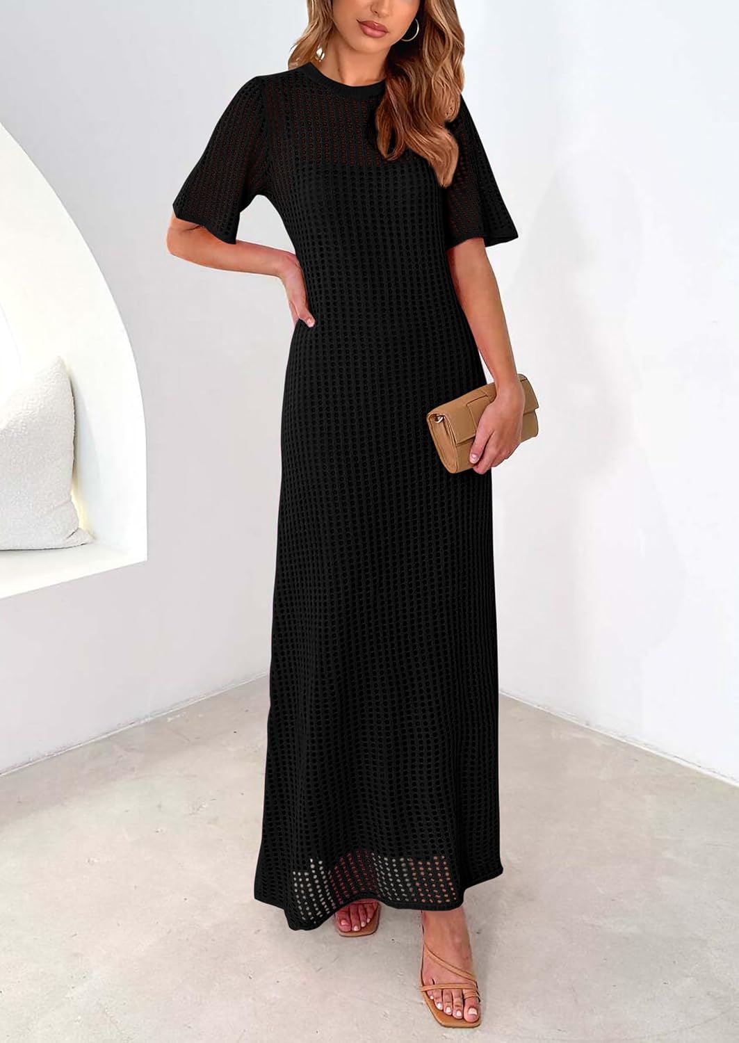 Detalle de PRETTYGARDEN Womens Eyelet Cover Up Dress (2-Piece Hollow Out Resort Maxi) for Summer Vacation