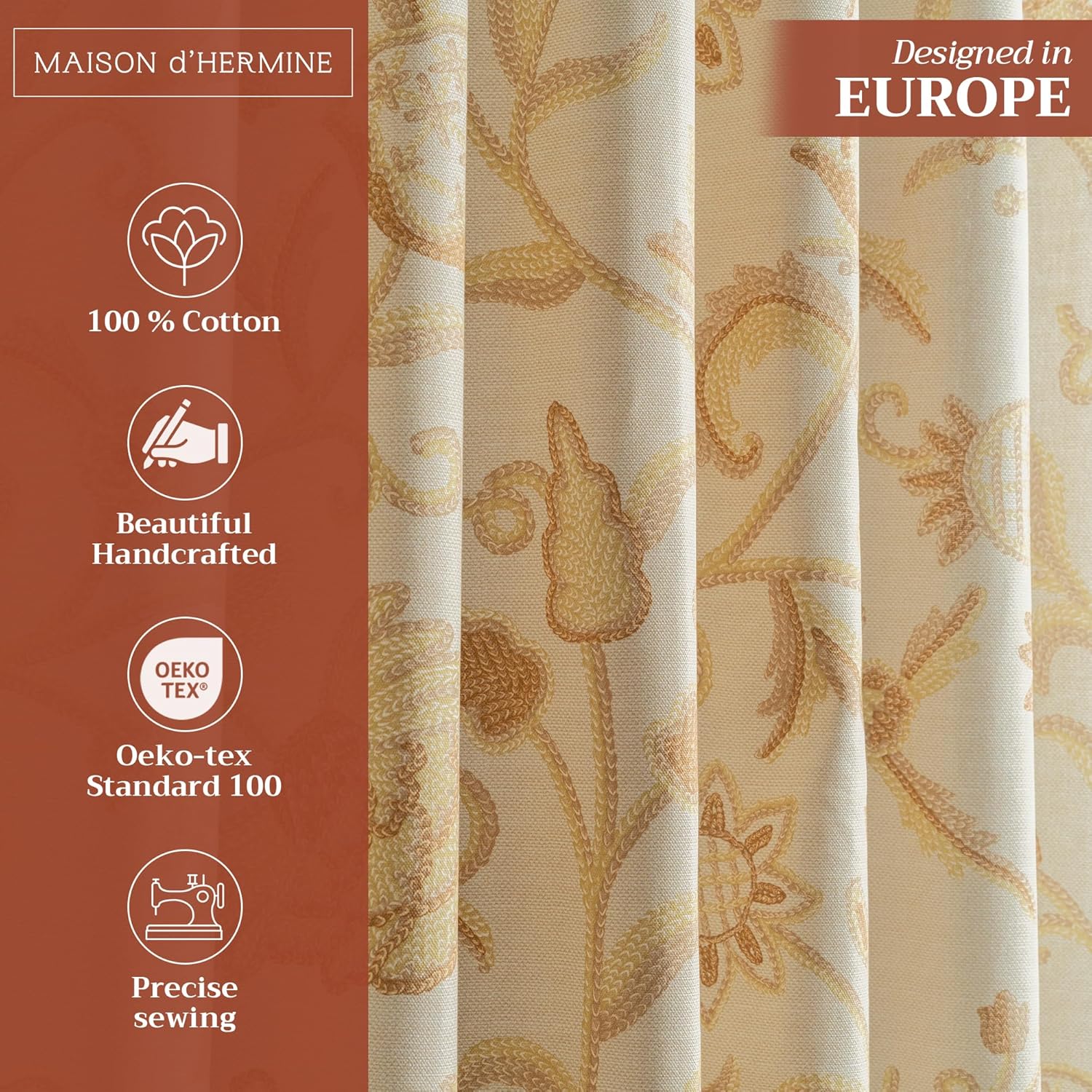 Thumbnail 1 de Maison d' Hermine 100% Cotton Light Filtering Curtain Panels (Cream, 50" W x 124" L)