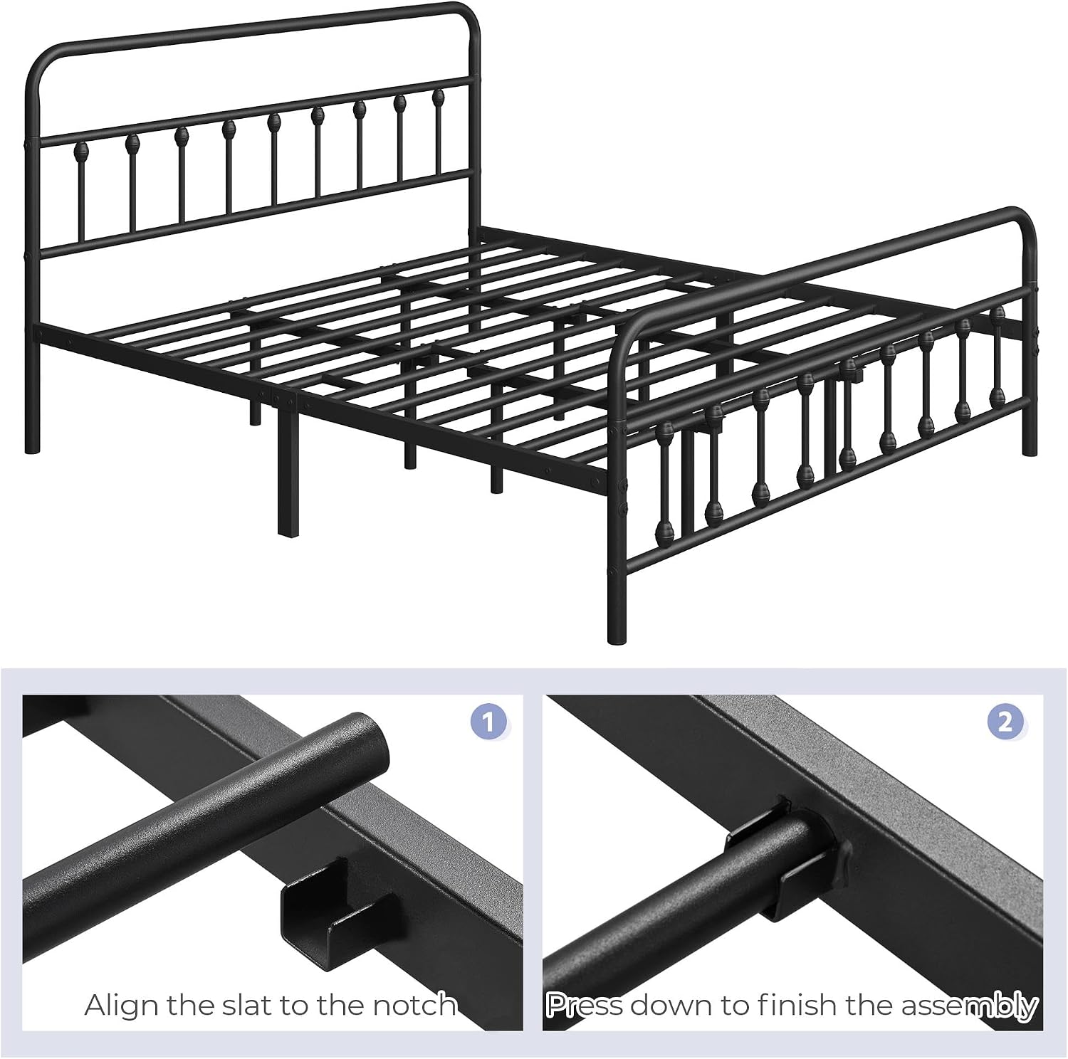 Detalle de Yaheetech King Metal Platform Bed Frame with Victorian Headboard and Under-Bed Storage