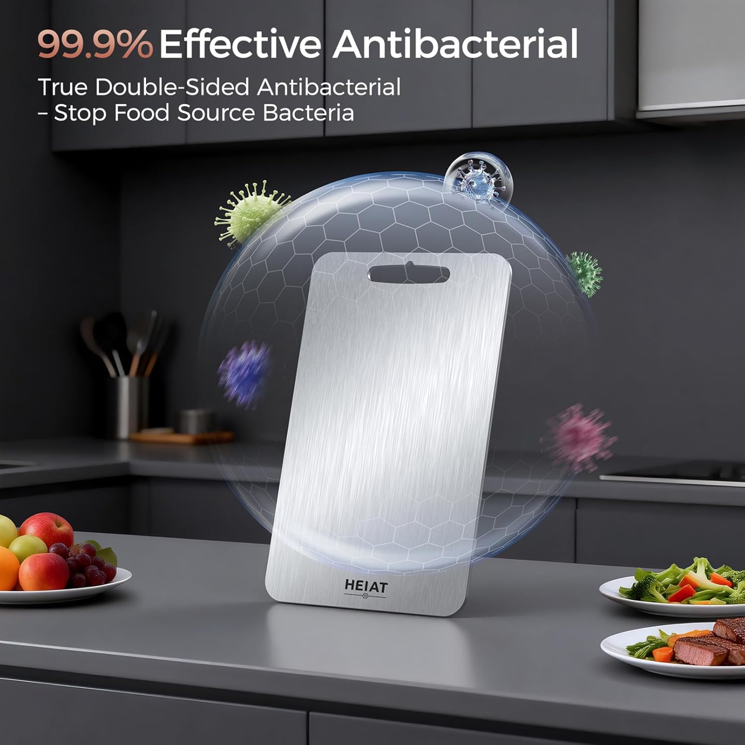 Thumbnail 4 de HEIAT Titanium Cutting Board Set of 3 (100% Pure Titanium) — Double-Sided Boards, Handles Included