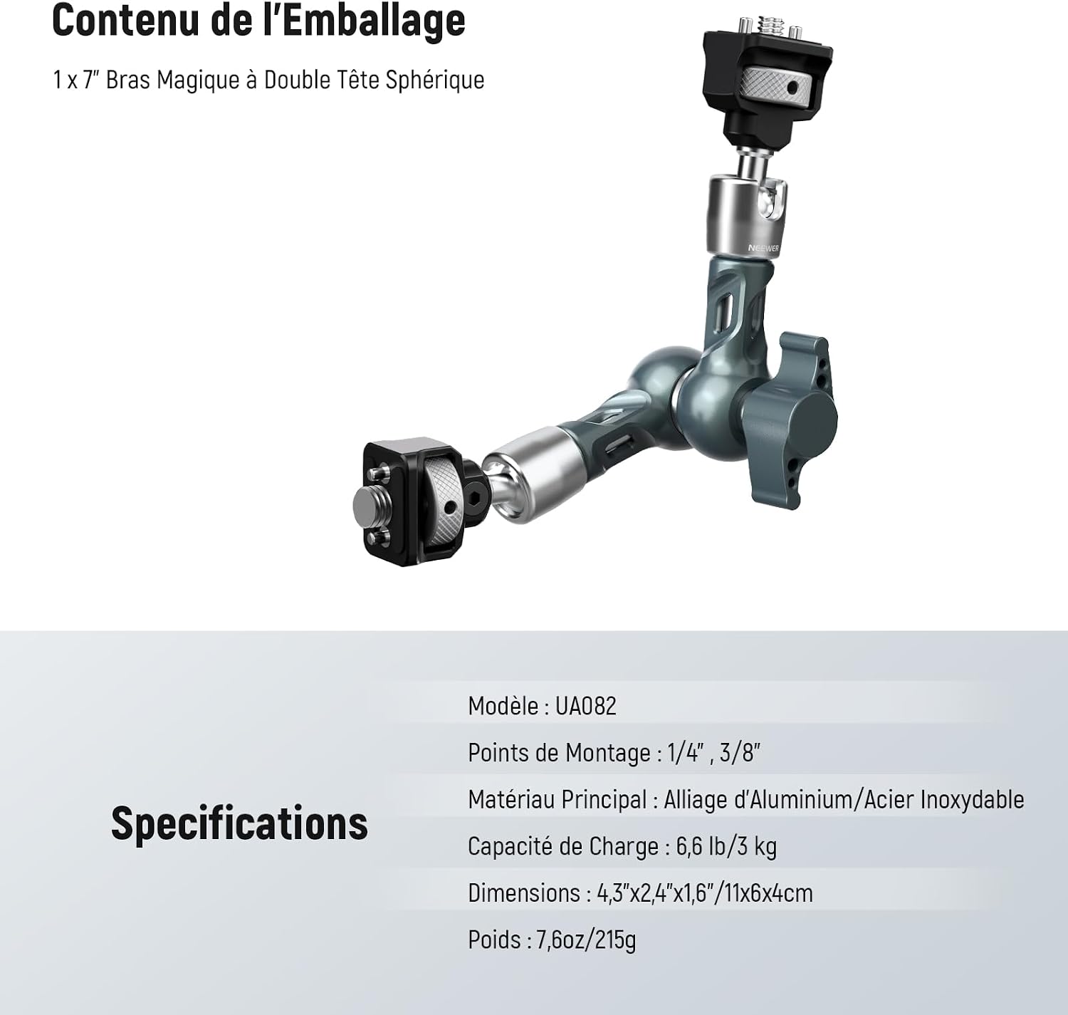Thumbnail 6 de NEEWER Bras Magique Articulé 7" UA082 — support d’écran et accessoires photo/vidéo avec montage 1/4" et 3/8