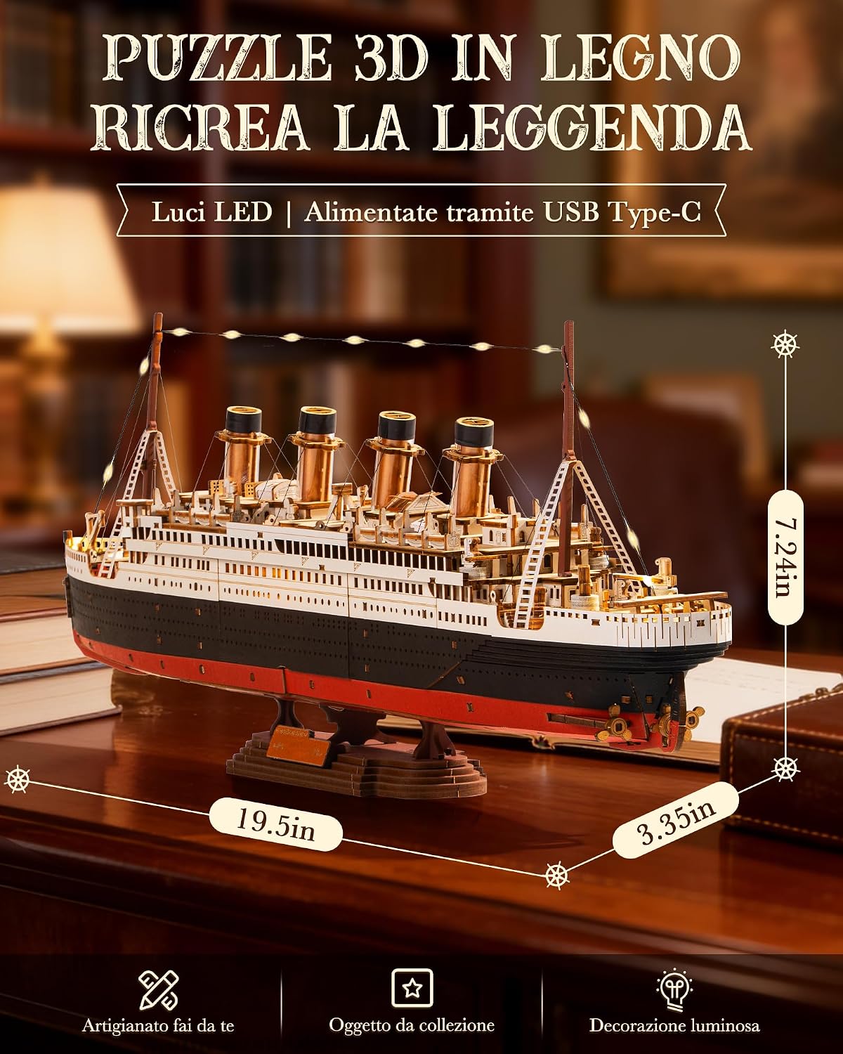 Detalle de ROBOTIME Puzzle 3D in legno 1912 Eternal Atlantic Voyager – kit per adulti da costruire