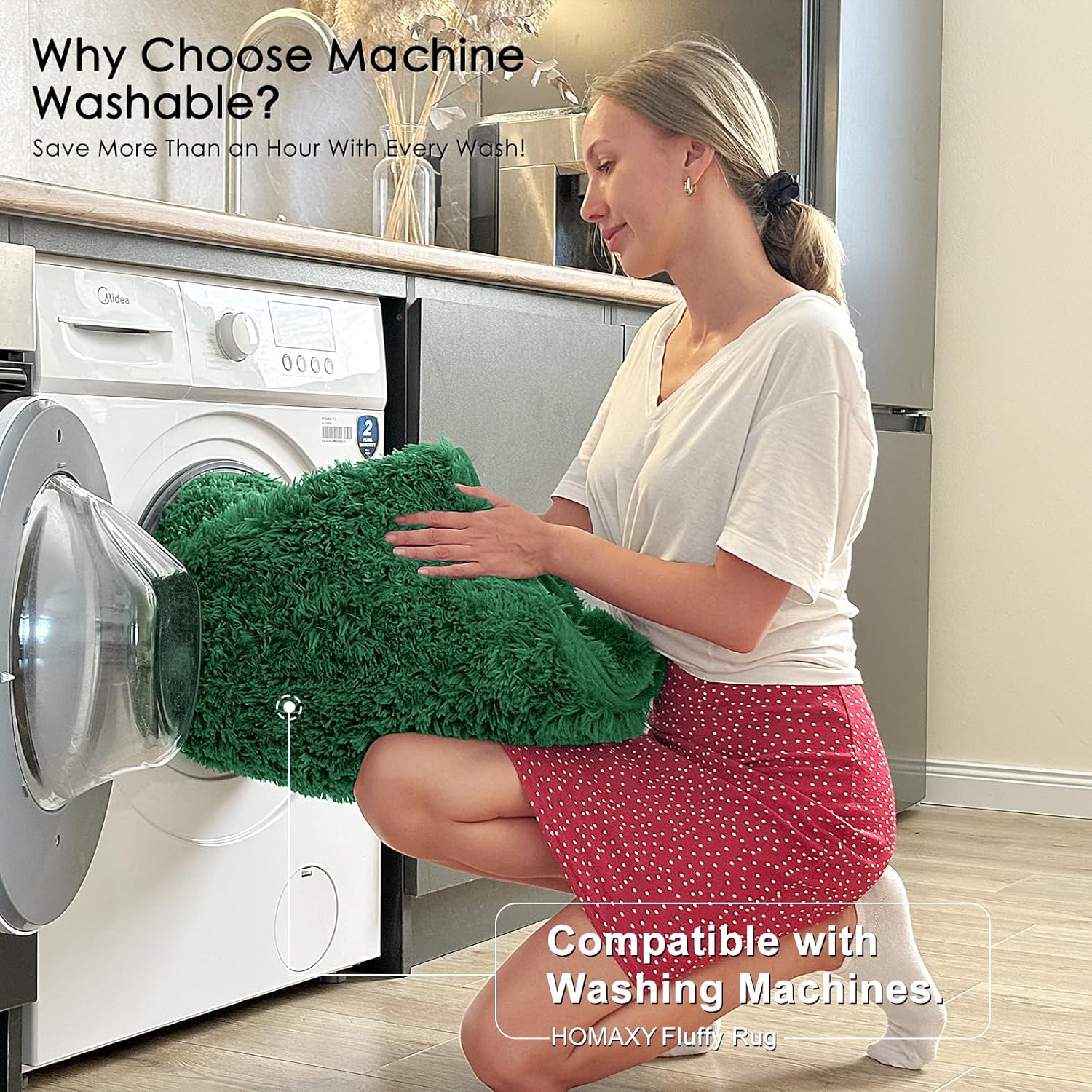 Thumbnail 2 de Homaxy Fluffy Shaggy Rug (Dark Green) 160 x 220 cm – large anti-slip, machine washable pile carpet