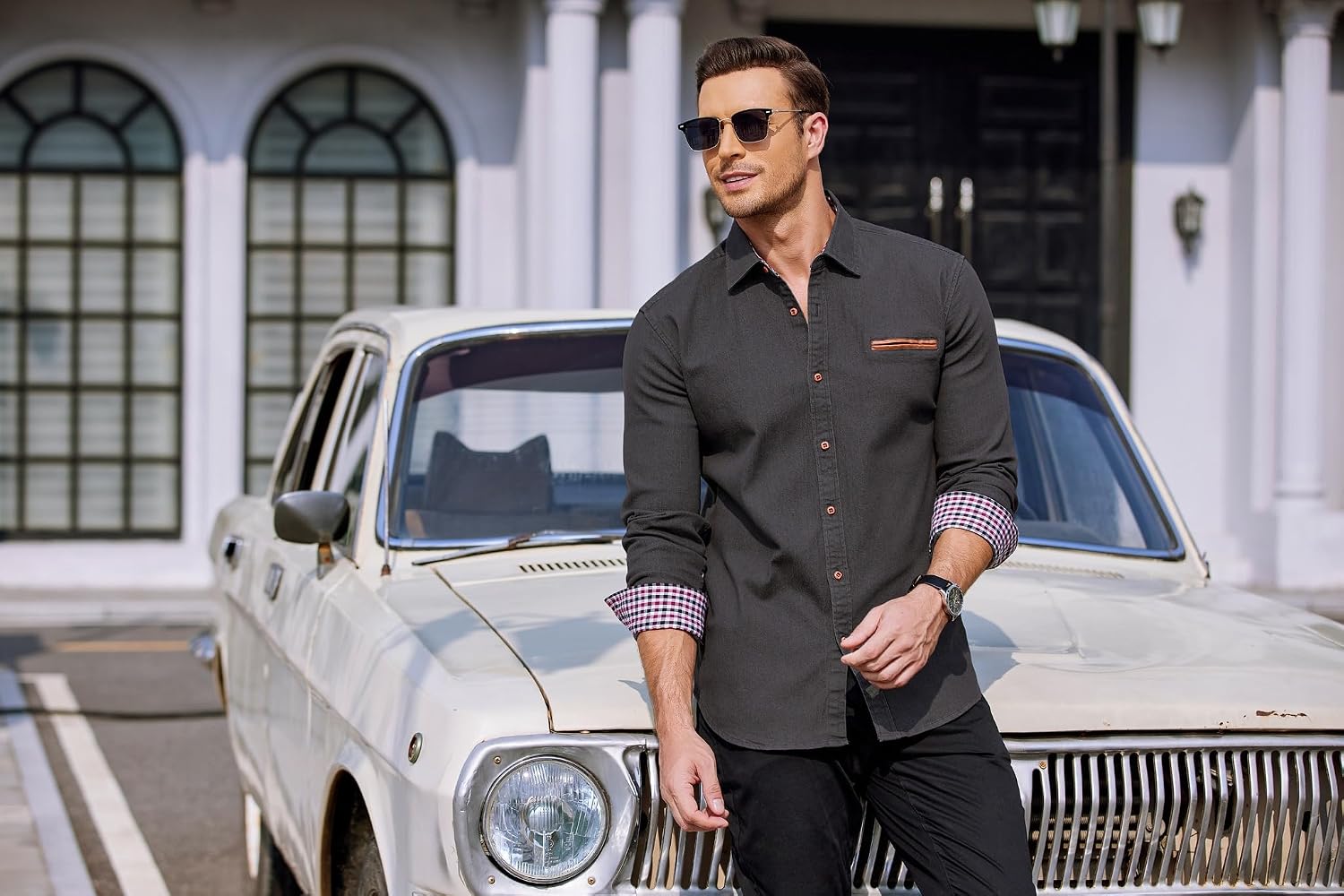 Detalle de COOFANDY Denim Shirt Langarm – Jeanshemd mit Kent-Kragen und Cowboy-Style