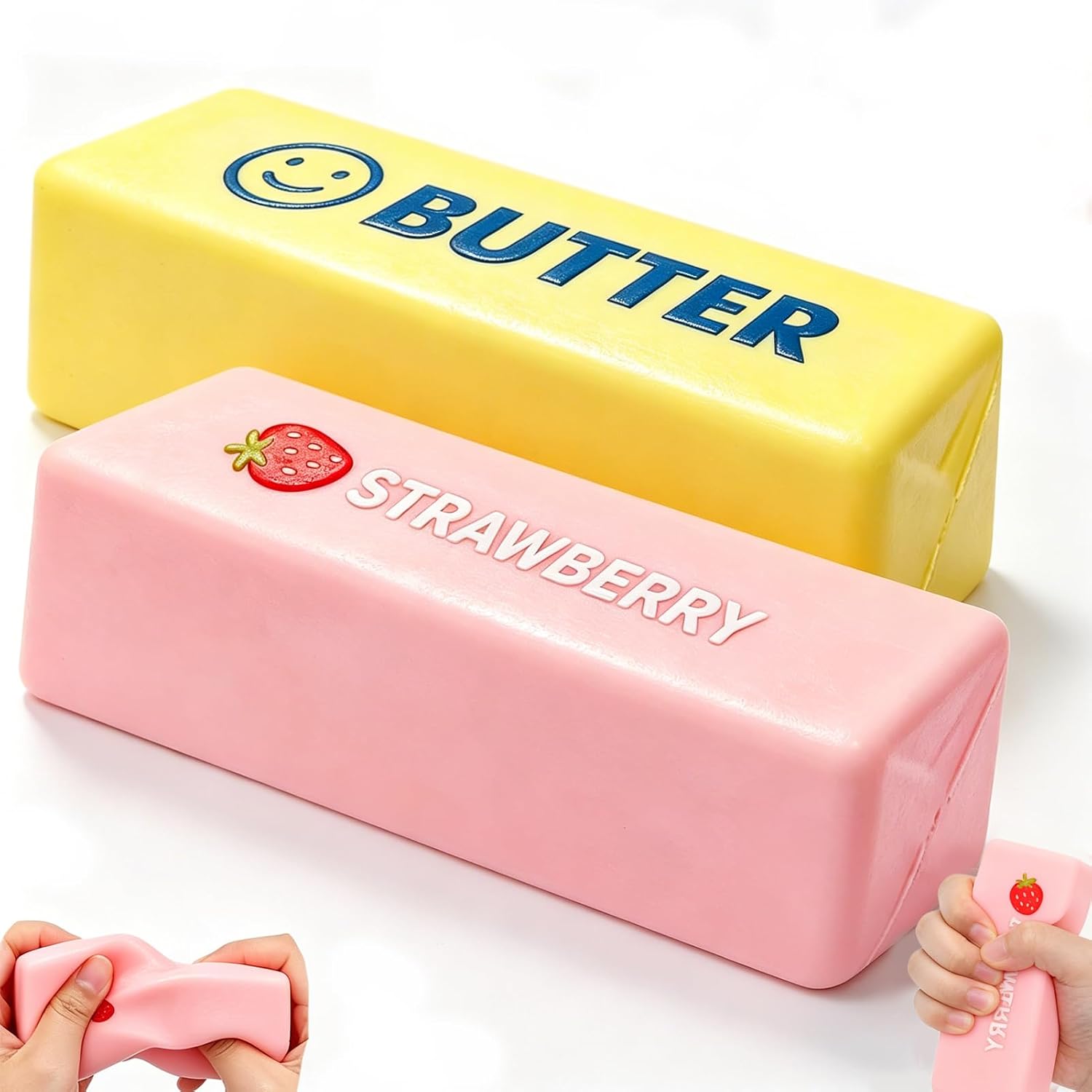 Detalle de MUVZKQIAN 2 Pcs Butter Squishy Toy – Cute Butter Strawberry Squishy Style, 50g Each, TPR, Stress Relief for Desk and Travel