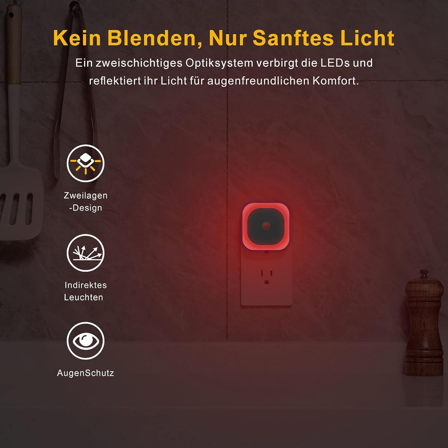 Thumbnail 5 de YUNLEX 2er-Set Nachtlicht-Steckdose mit Bewegungs- & Dämmerungssensor, 3 Sensormodi, dimmbar (rot)