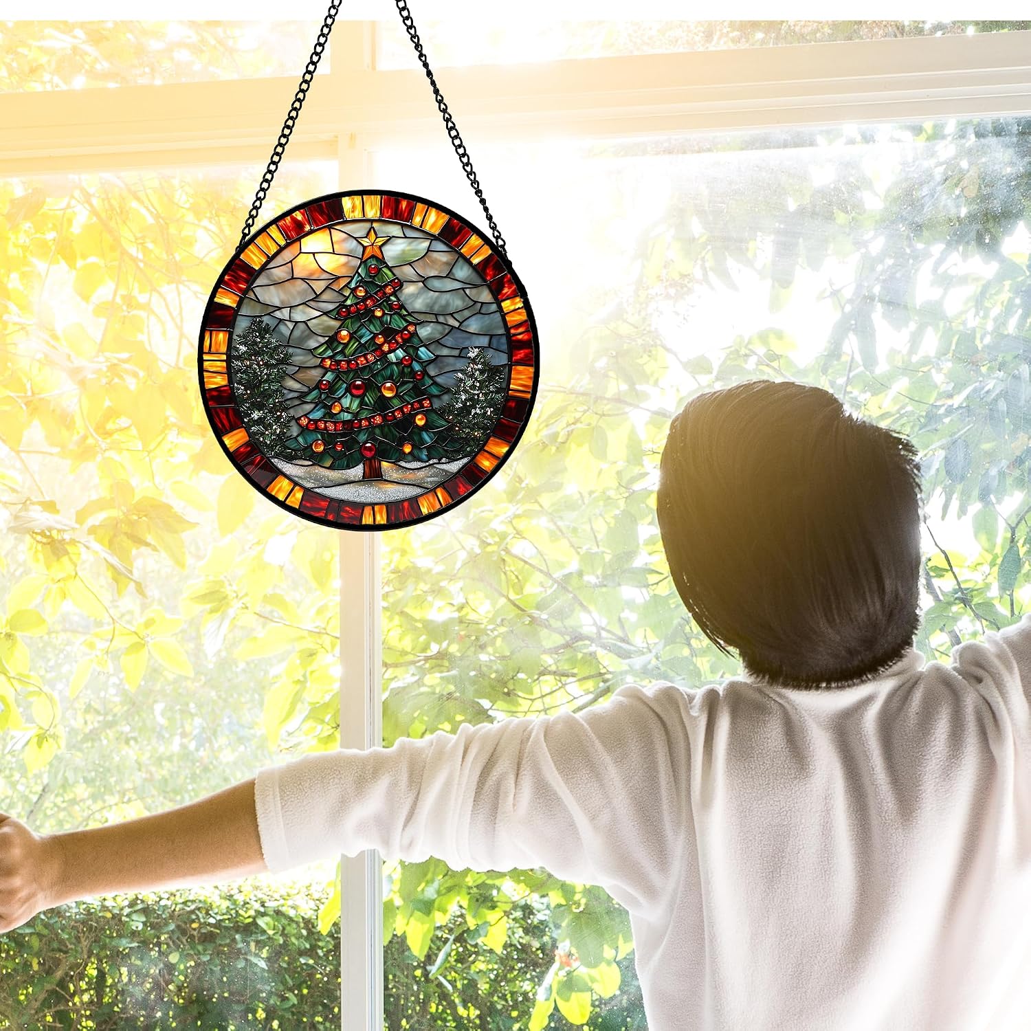 Detalle 2 de Stained Glass Christmas Tree Suncatcher, 9.8-inch