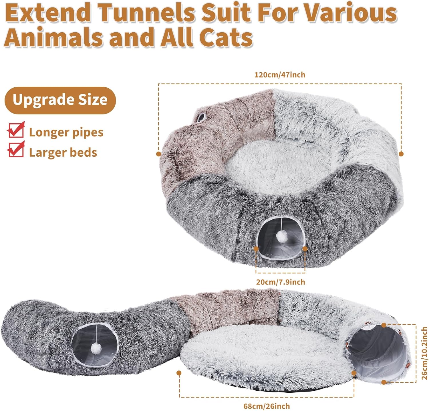Detalle de Odoland Extra Large Cat Doughnut Bed Tunnel: Foldable, Multi-Play Cat Tunnels with Ball & Peek Holes