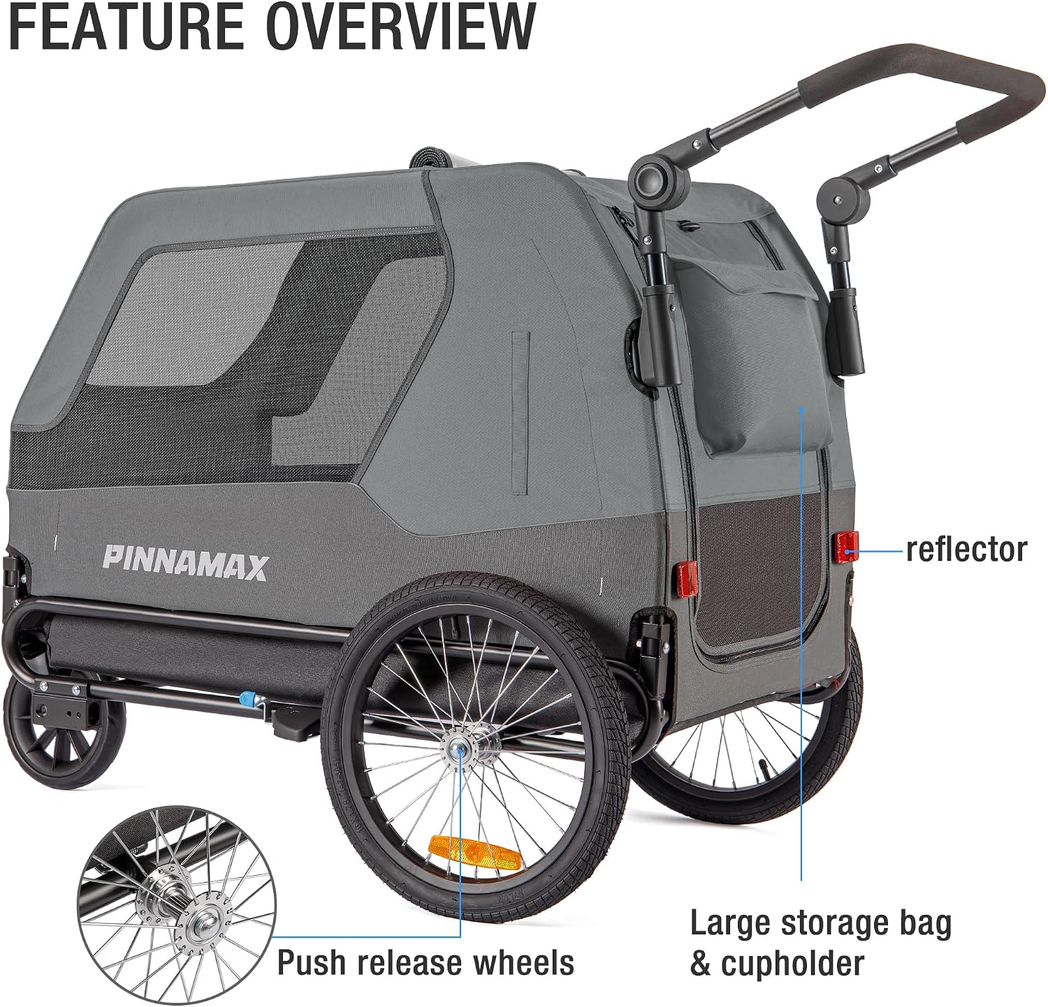 Detalle de PINNAMAX Hundeanhänger für Fahrräder – 2-in-1 Haustierbuggy und Fahrradanhänger bis 45 kg