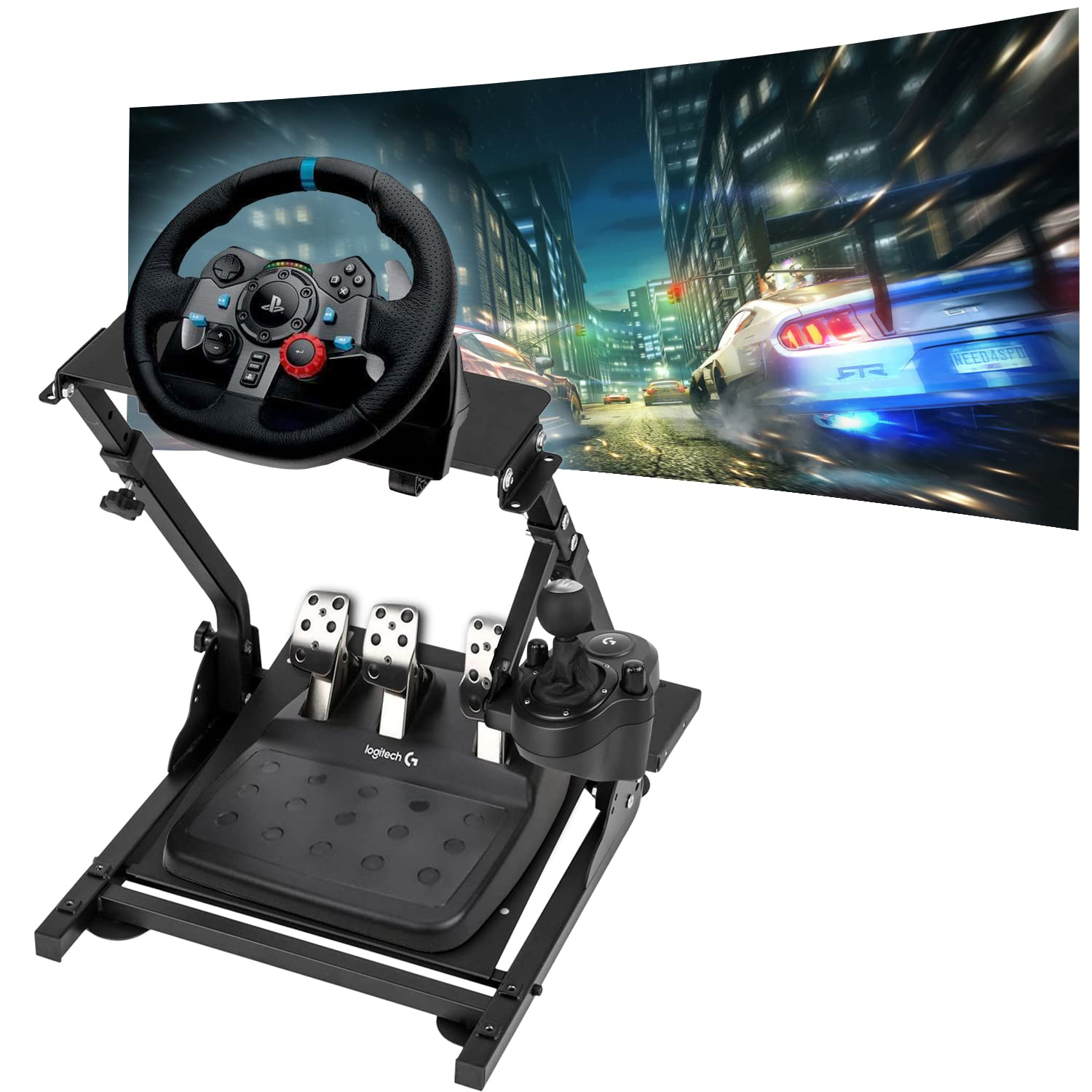 Detalle de Lenkradständer für G29/G920/G923 – inkl. Schalthebelhalterung, verstellbar und faltbar