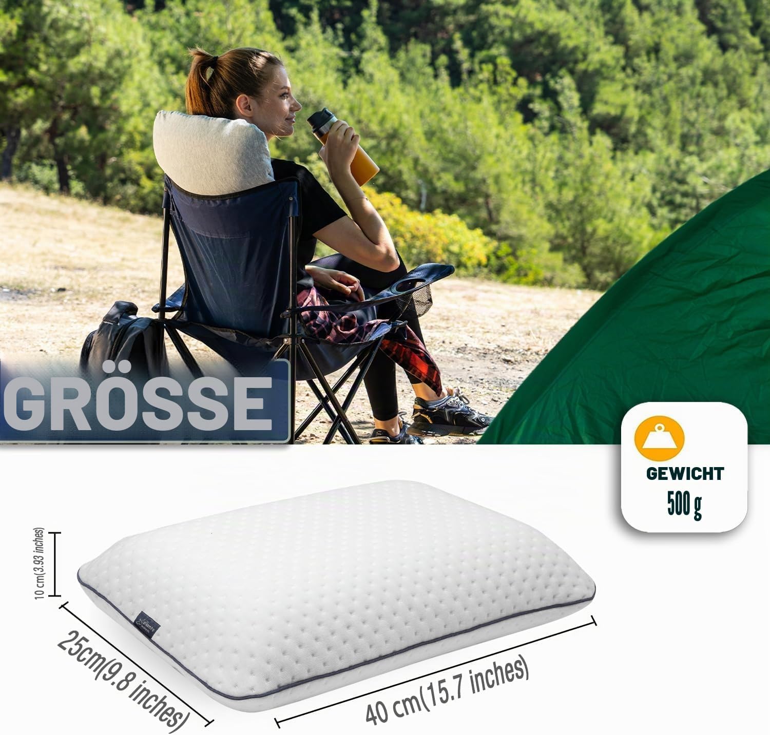 Detalle de alkamto Reisekissen – Campingkissen aus Memory-Schaum mit temperaturregulierendem Bezug