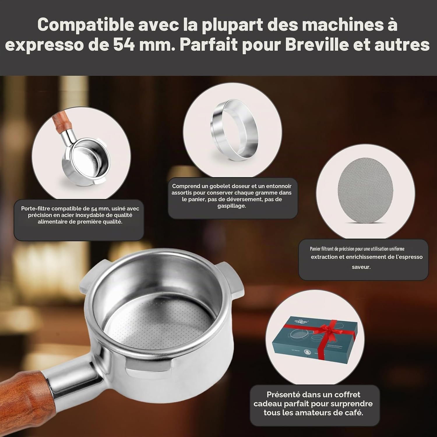 Detalle 1 de ISHEWUDU 54mm-shoubing-YR bodemloze portafilter 54 mm voor Sage en Breville