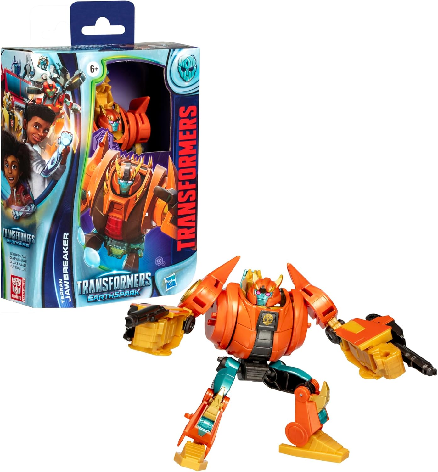 Detalle de Transformers EarthSpark – Figurine Terran Jawbreaker Deluxe 12,5 cm, 2 en 1 Robot/Dinosaure