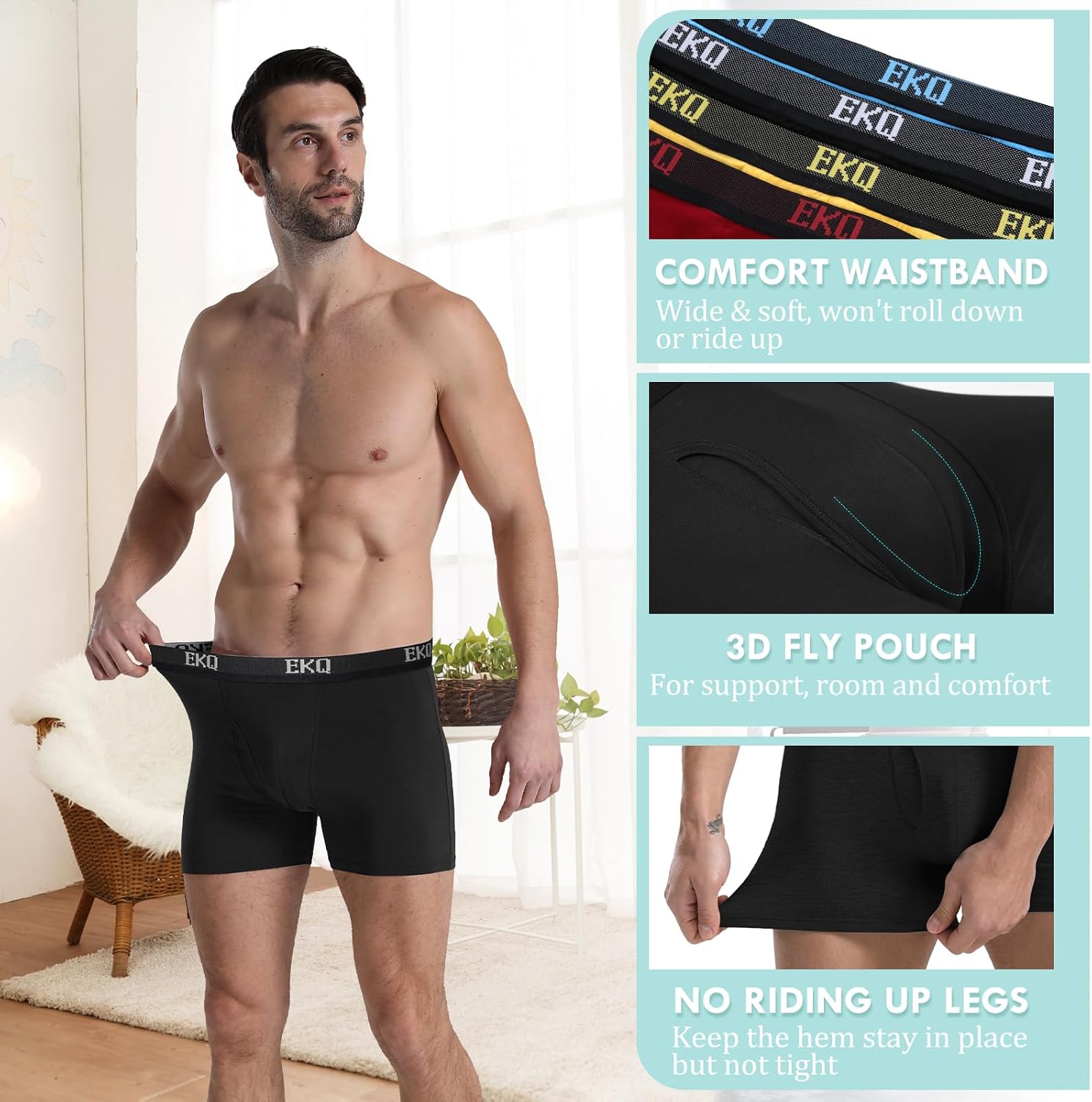 Thumbnail 2 de EKQ Men's Bamboo Rayon Boxer Briefs, 7-Pack with Stretch and Fly