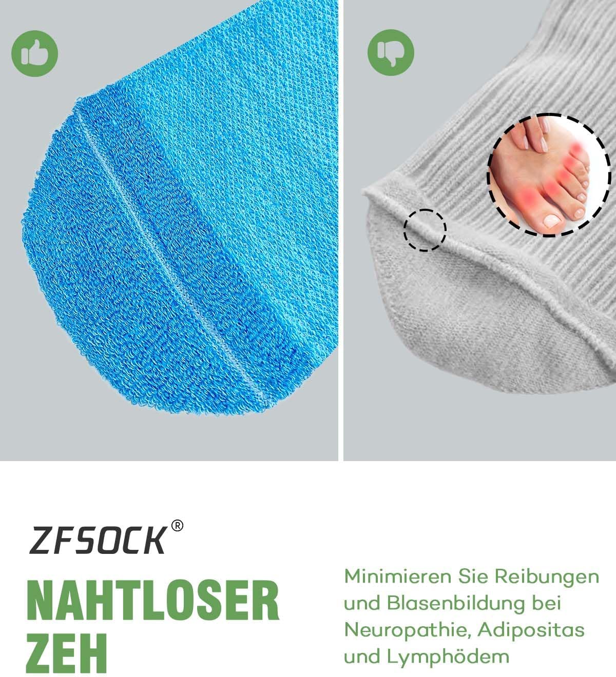 Detalle de ZFSOCK Diabetiker Socken Bambus Stoppersocken ohne Gummibund & Naht – extra weit mit Anti-Rutsch