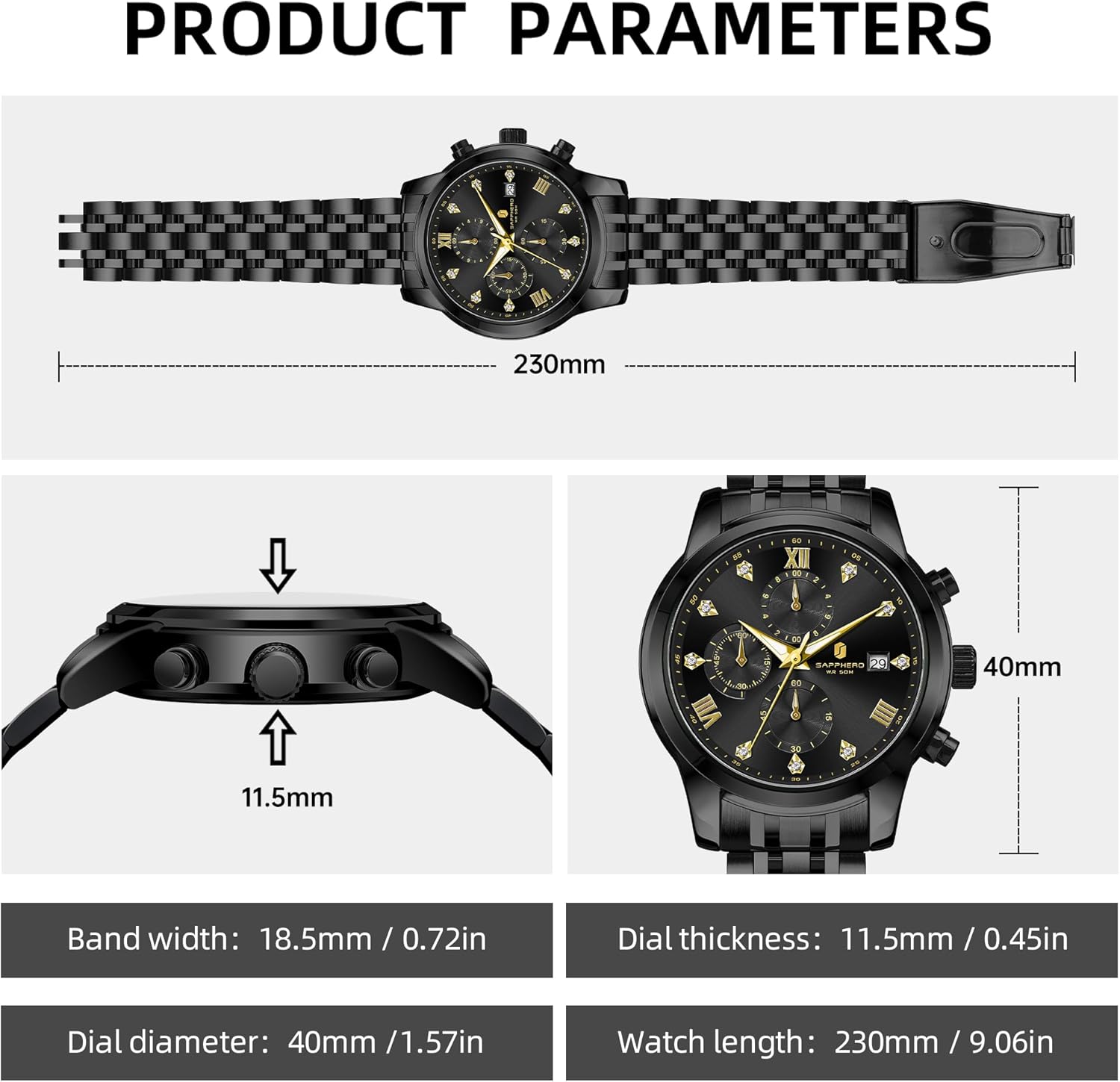 Detalle 2 de Orologio da uomo SAPPHERO in silicone: impermeabile 30m, movimento al quarzo giapponese, stile sport-casual