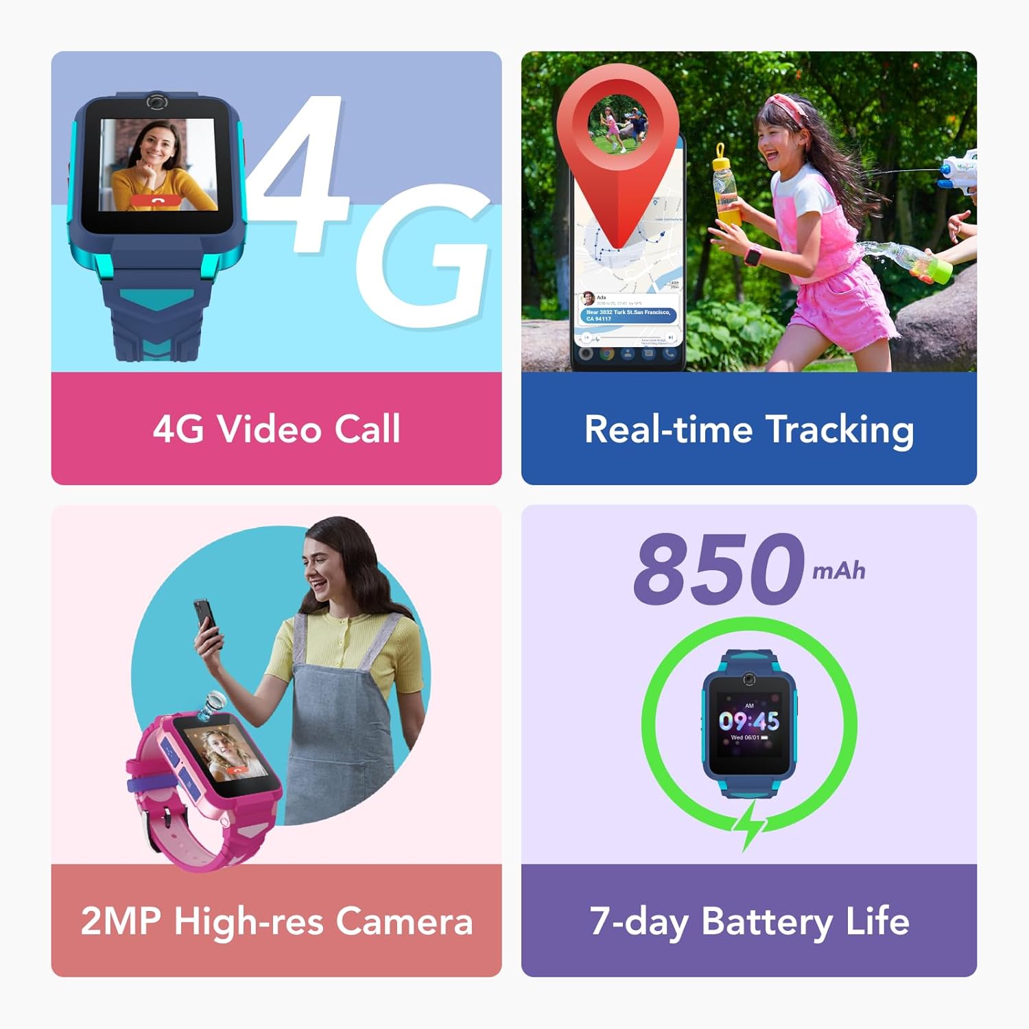 Thumbnail 1 de TCL 4G Video Call Smartwatch for Kids with Real-time GPS Tracking, 2MP HD Camera & SOS Button