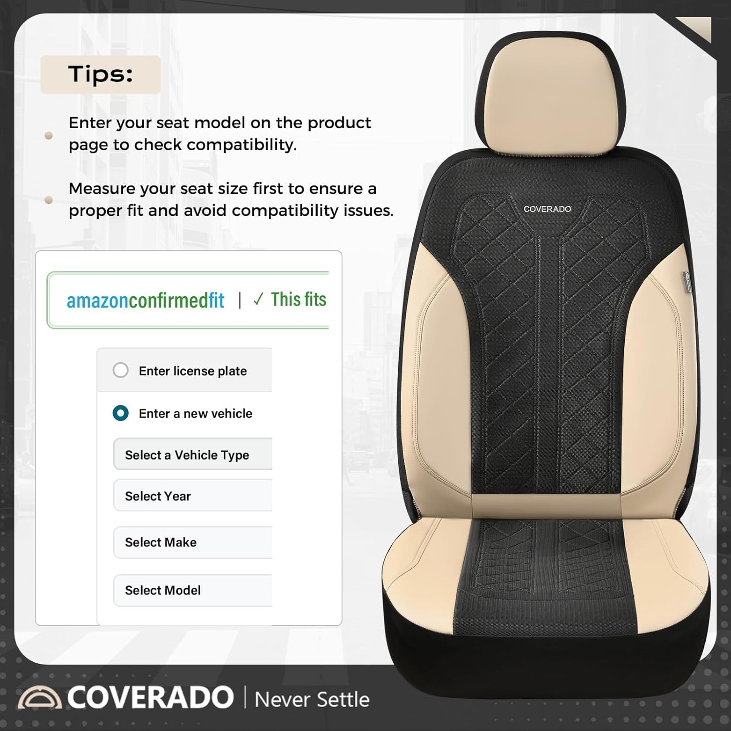 Thumbnail 2 de Coverado Seat Covers Full Set: Beige PU Leather with Breathable Mesh, 5-Piece Universal Car Seat Protectors