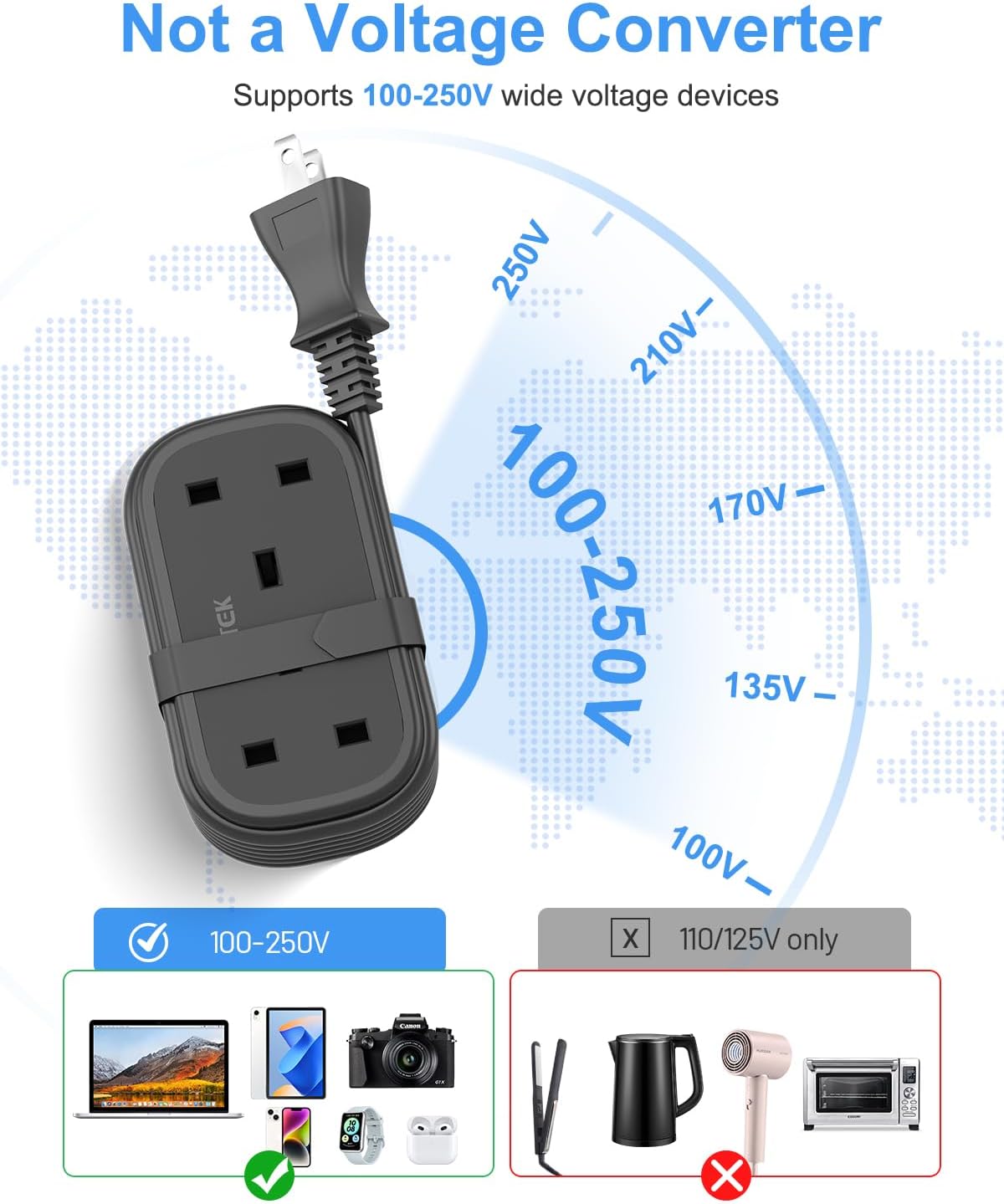 Thumbnail 5 de FDTEK UK to Japan Plug Adapter with 1.5M Extension Cable and Retractable USB-C (2 UK outlets + 3 USB)