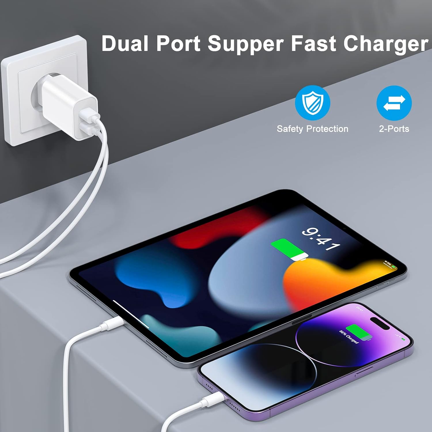 Thumbnail 4 de Chargeur rapide iPhone 20W USB‑C avec 2 câbles Lightning de 2 m et Adaptateur Secteur USBC Universel