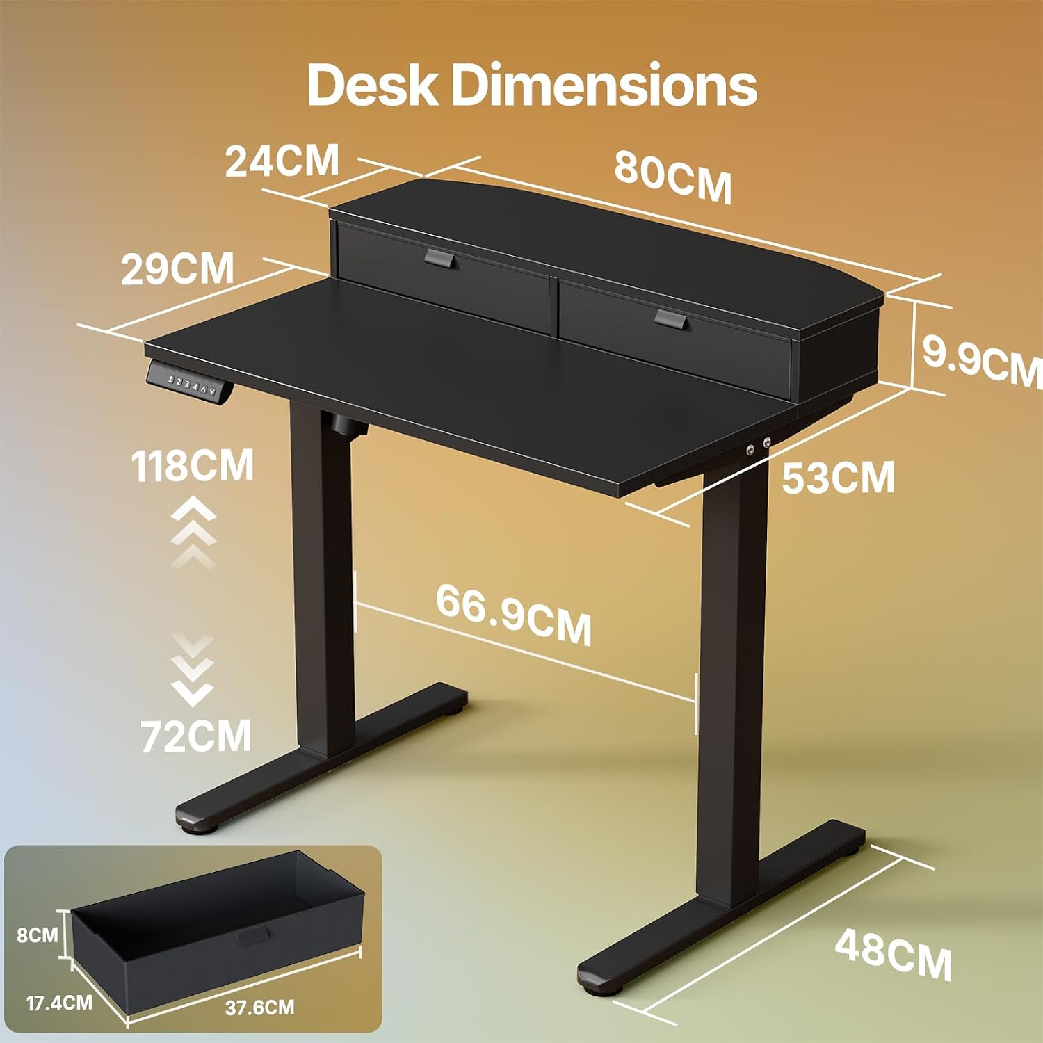 Thumbnail 1 de HUANUO 80 x 53 cm Electric Standing Desk with Drawers