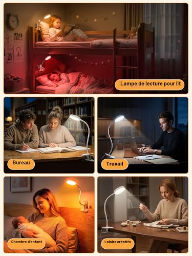 Detalle de ReinHoo Lampe de Lecture à pince RGB 10 couleurs et 10 niveaux de luminosité – 5W
