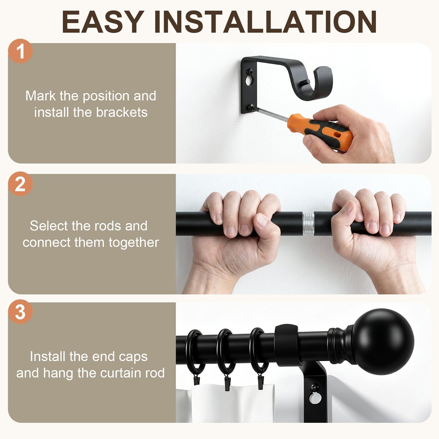 Thumbnail 6 de Immiehh Black Curtain Rods-01, 1-Inch Adjustable Iron Curtain Rod