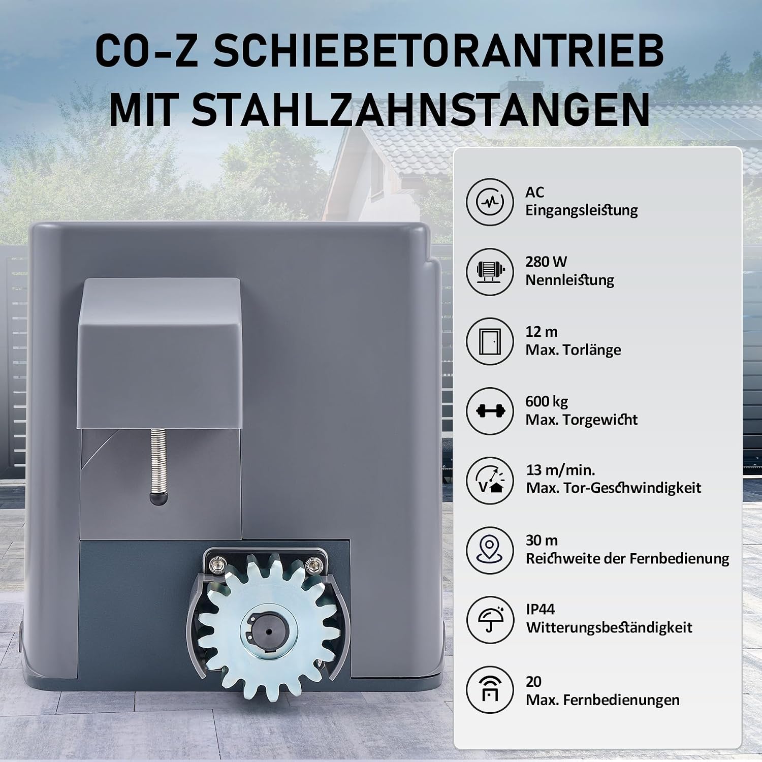 Detalle 2 de CO-Z Schiebetorantrieb 280 W mit Fernbedienung – Toröffner für Schiebetore bis 600 kg oder 12 m