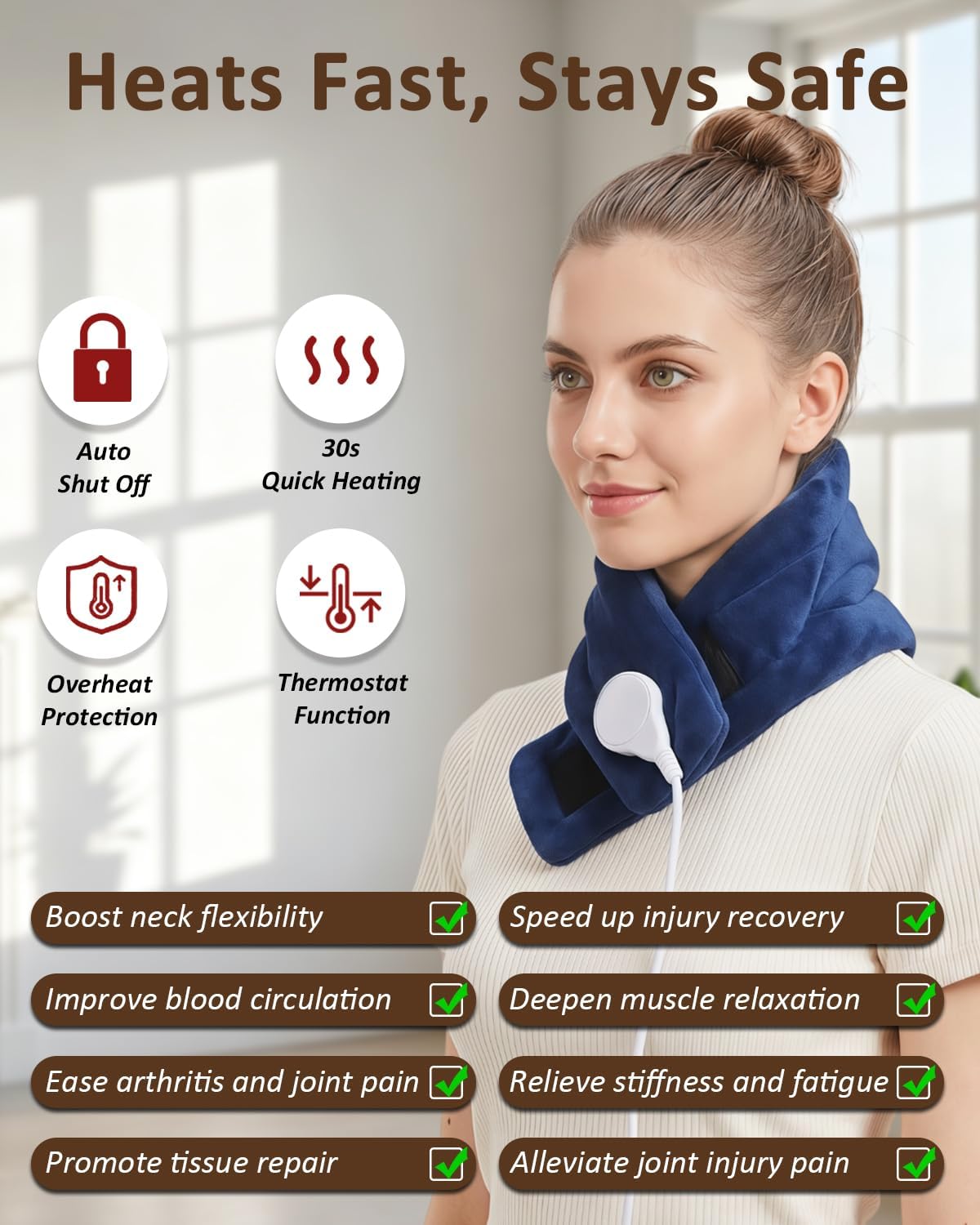 Detalle de Kedite Electric Neck Heating Pad, 86–158°F Adjustable Heat, 10–90-Minute Timer