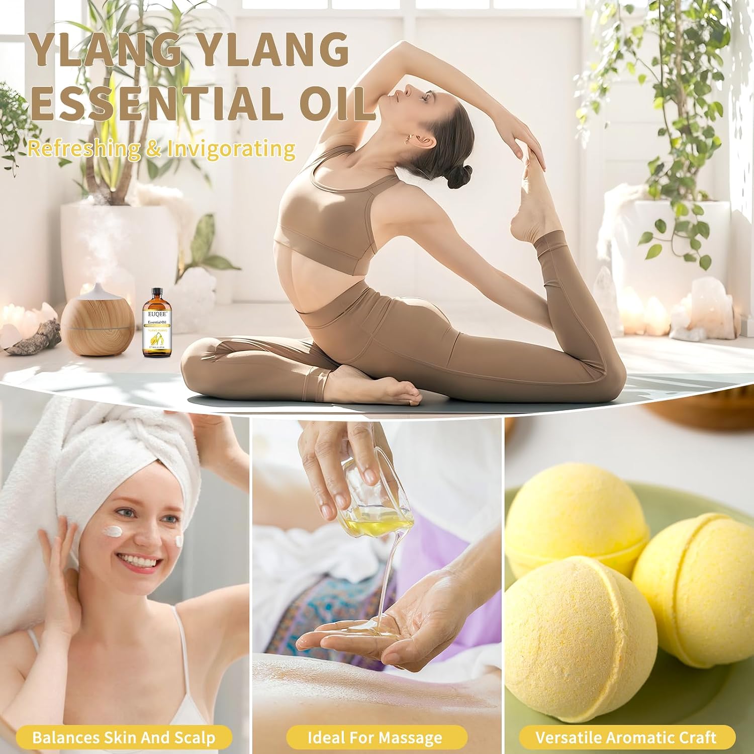 Detalle de EUQEE Ylang Ylang Essential Oil 4 Fl.Oz