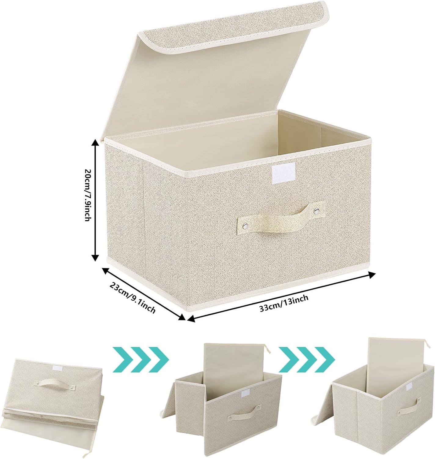 Thumbnail 6 de ENUMAIL 3er Set Stoff-Aufbewahrungsboxen mit Griff und Deckel (faltbar) 33×23×20 cm, Grau & Beige