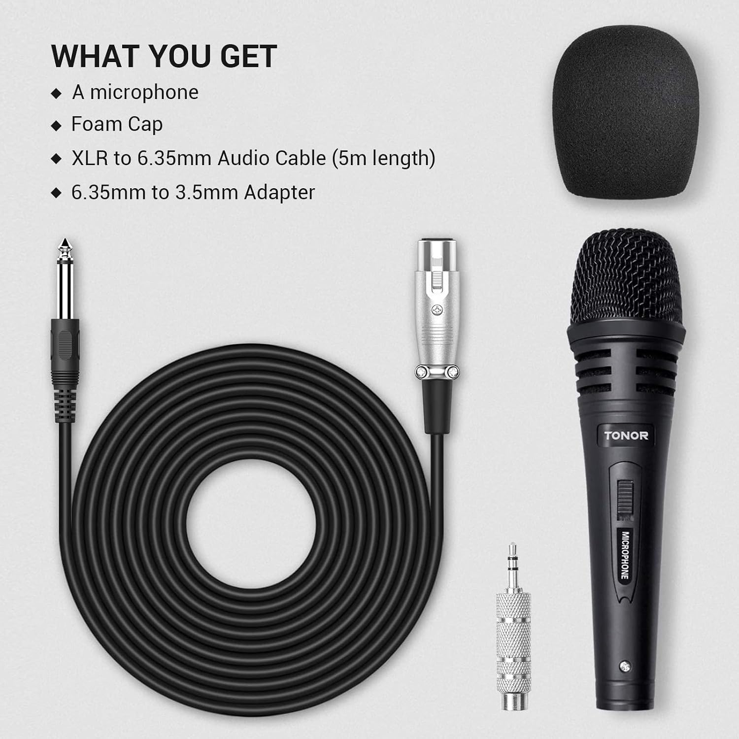Detalle de TONOR Professional Vocal Microphone for Singing with 16.4ft/5m XLR Cable and Heavy-Duty Stand