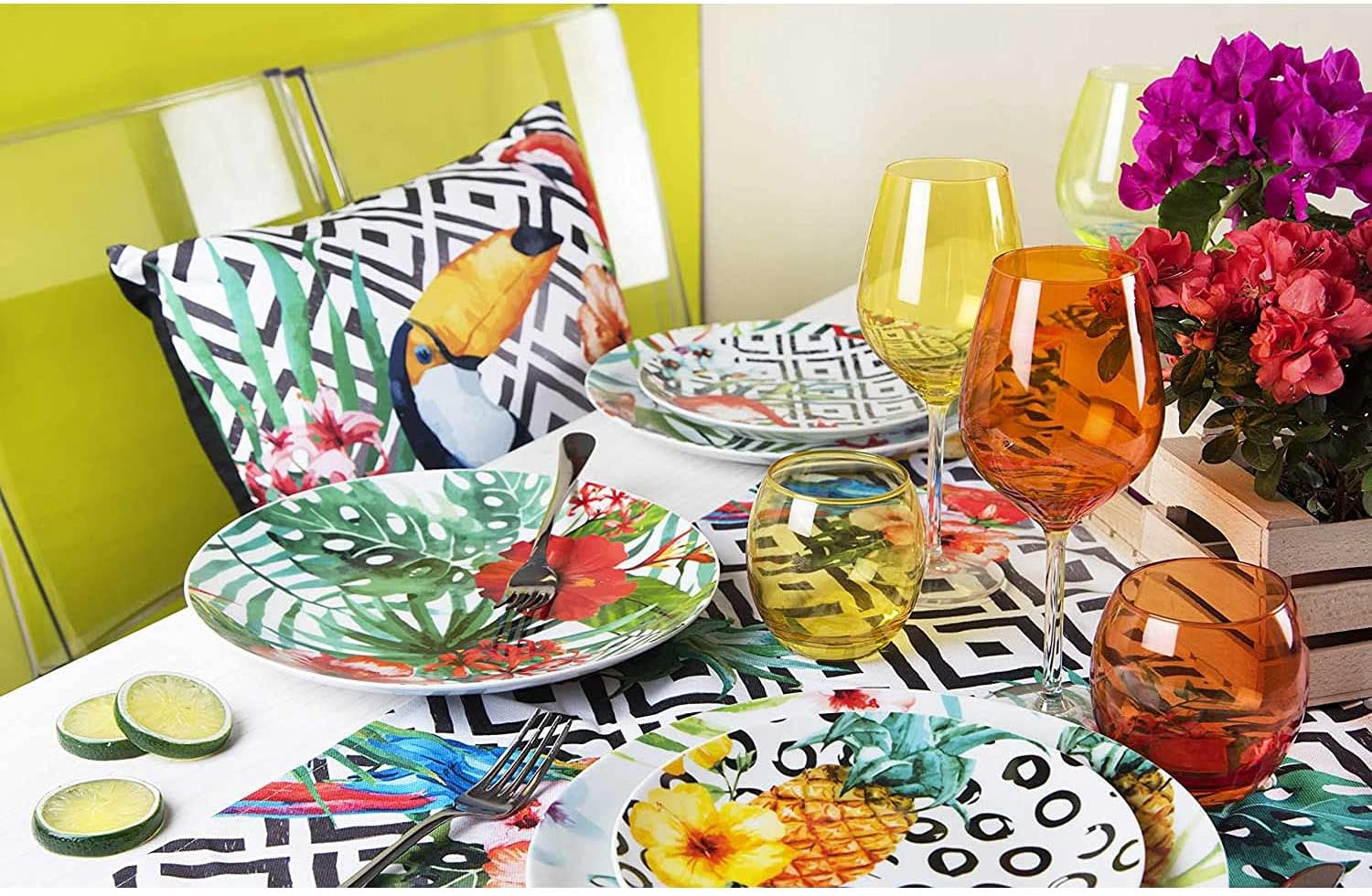 Detalle 2 de Excelsa Vajilla Tropical Chic 18 Piezas de Porcelana Multicolor 🌴