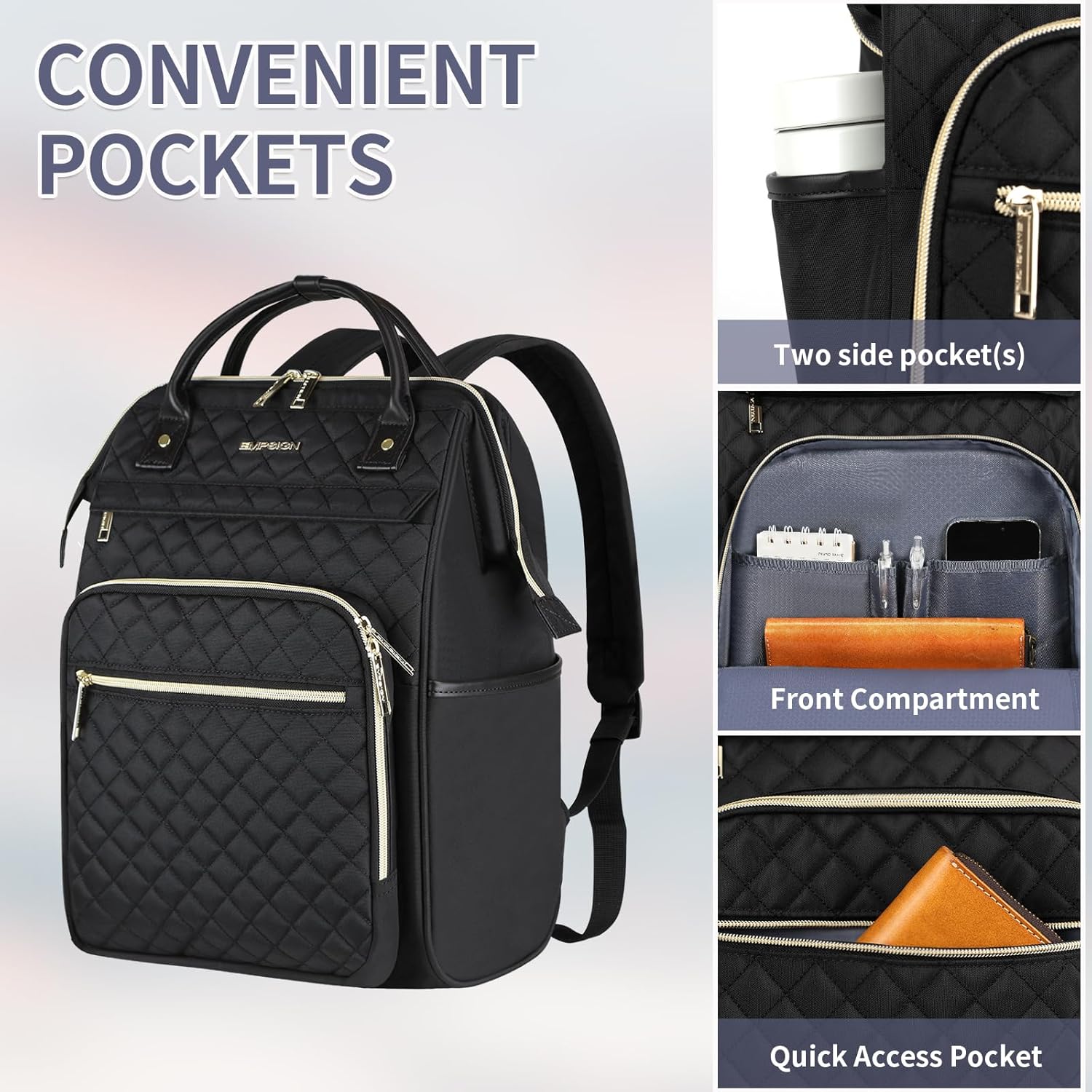 Detalle de EMPSIGN Laptop Rucksack Damen 17.3 Zoll – Wasserdicht, Elegant & Vielseitig