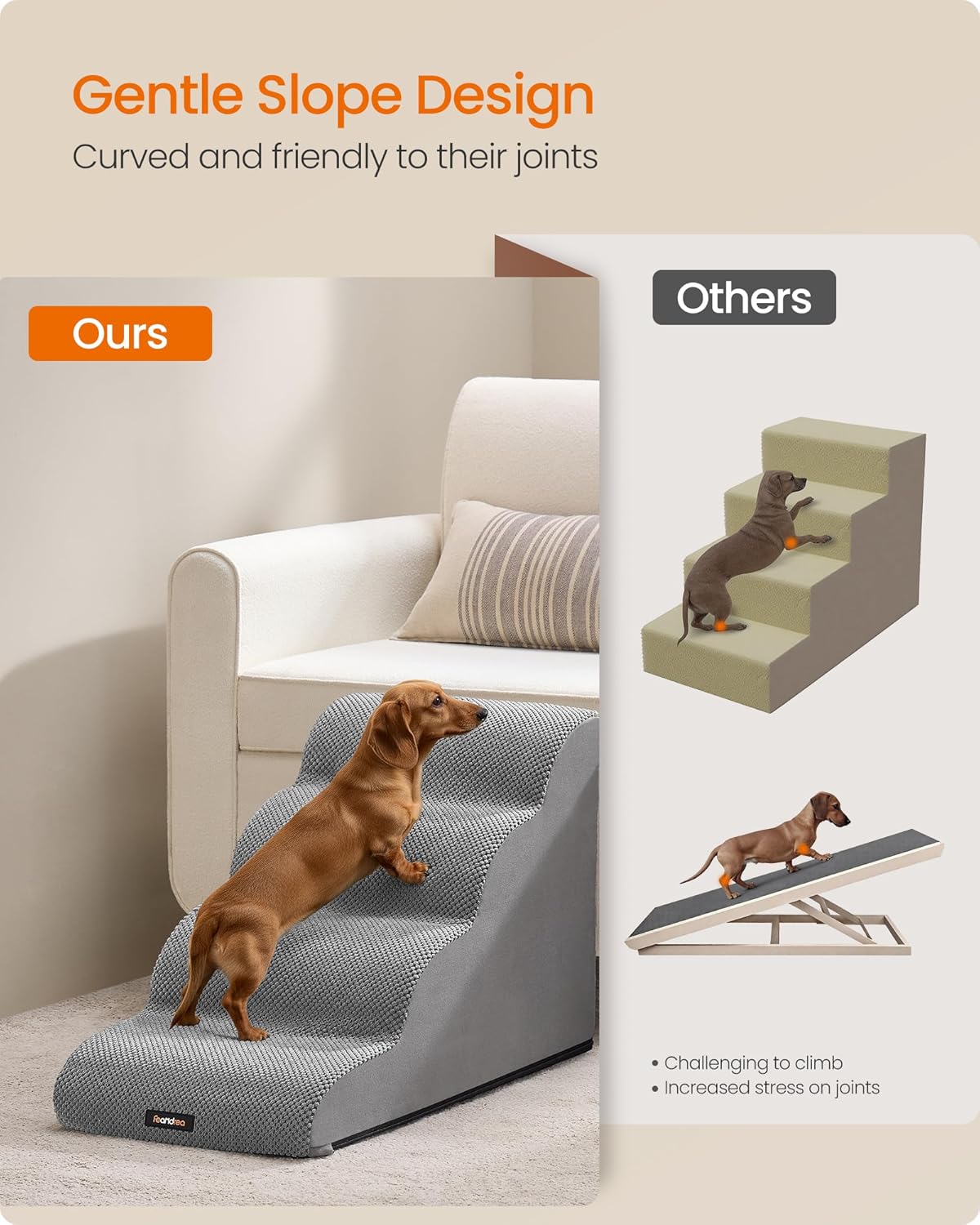 Thumbnail 2 de Feandrea 4-Step Dog Stairs (Waffle-Patterned Corduroy) PPS014GD01 in Dove Grey