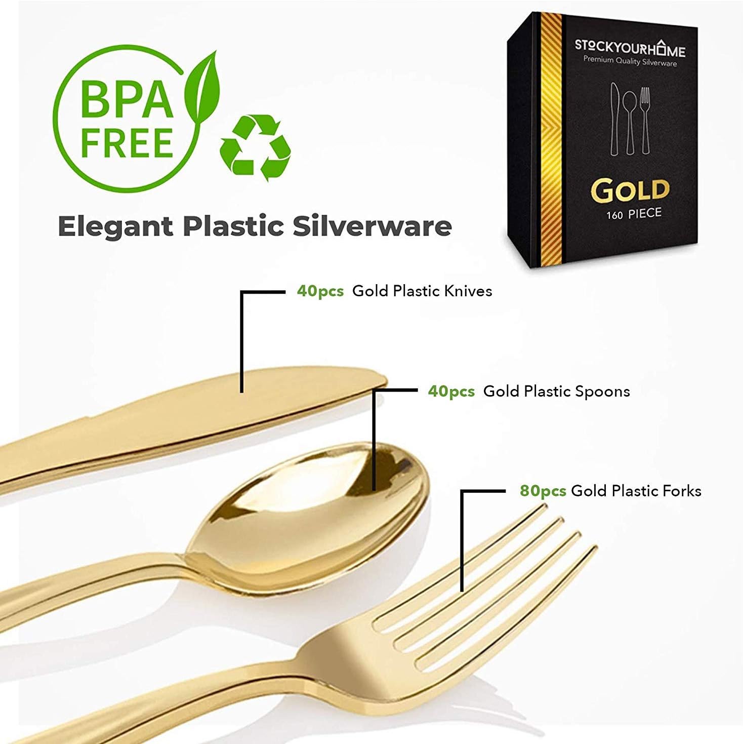 Detalle 2 de Gold Plastic Silverware Set 160 Pack 🍴