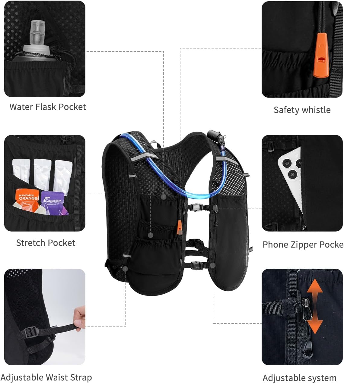 Detalle 2 de ECOHUB Laufweste für Damen & Herren mit 2L Trinkflasche – ultraleicht, atmungsaktiv und reflektierend